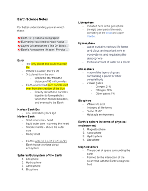 Earth Science Notes - Earth Science Notes Earth - the only planet that ...