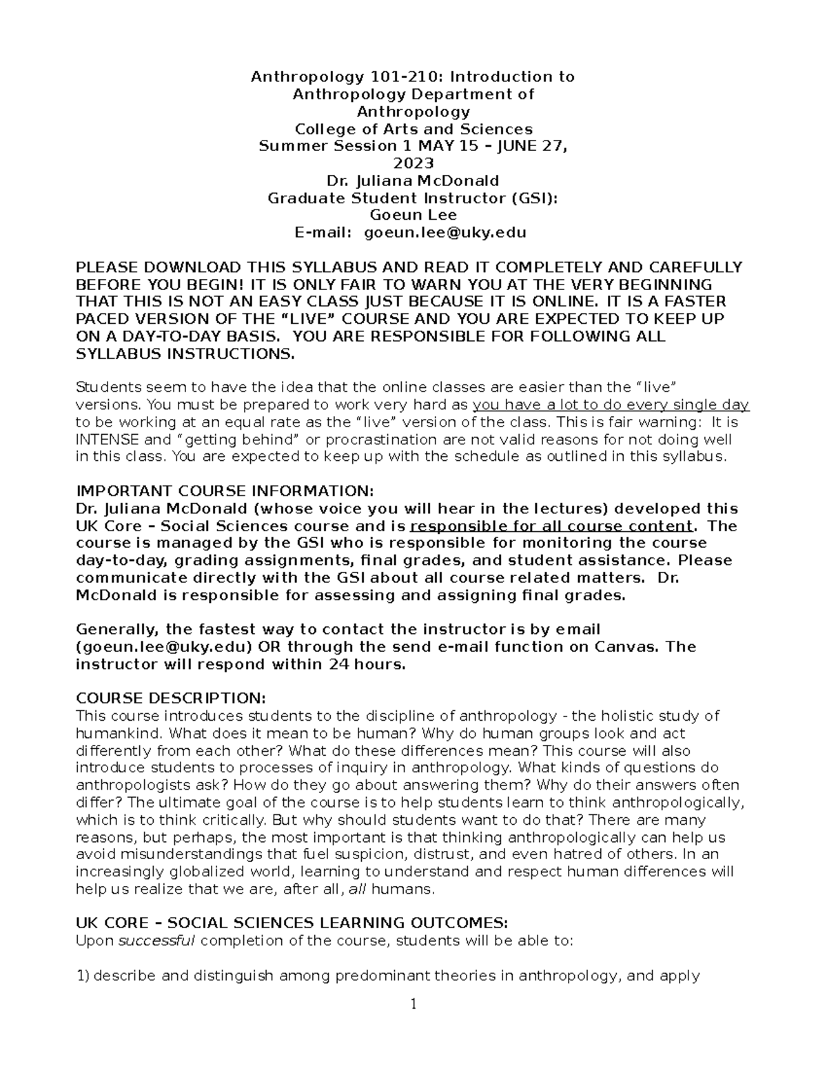 ANT+101+210+Summer+2023+Syllabus - Anthropology 101-210: Introduction ...