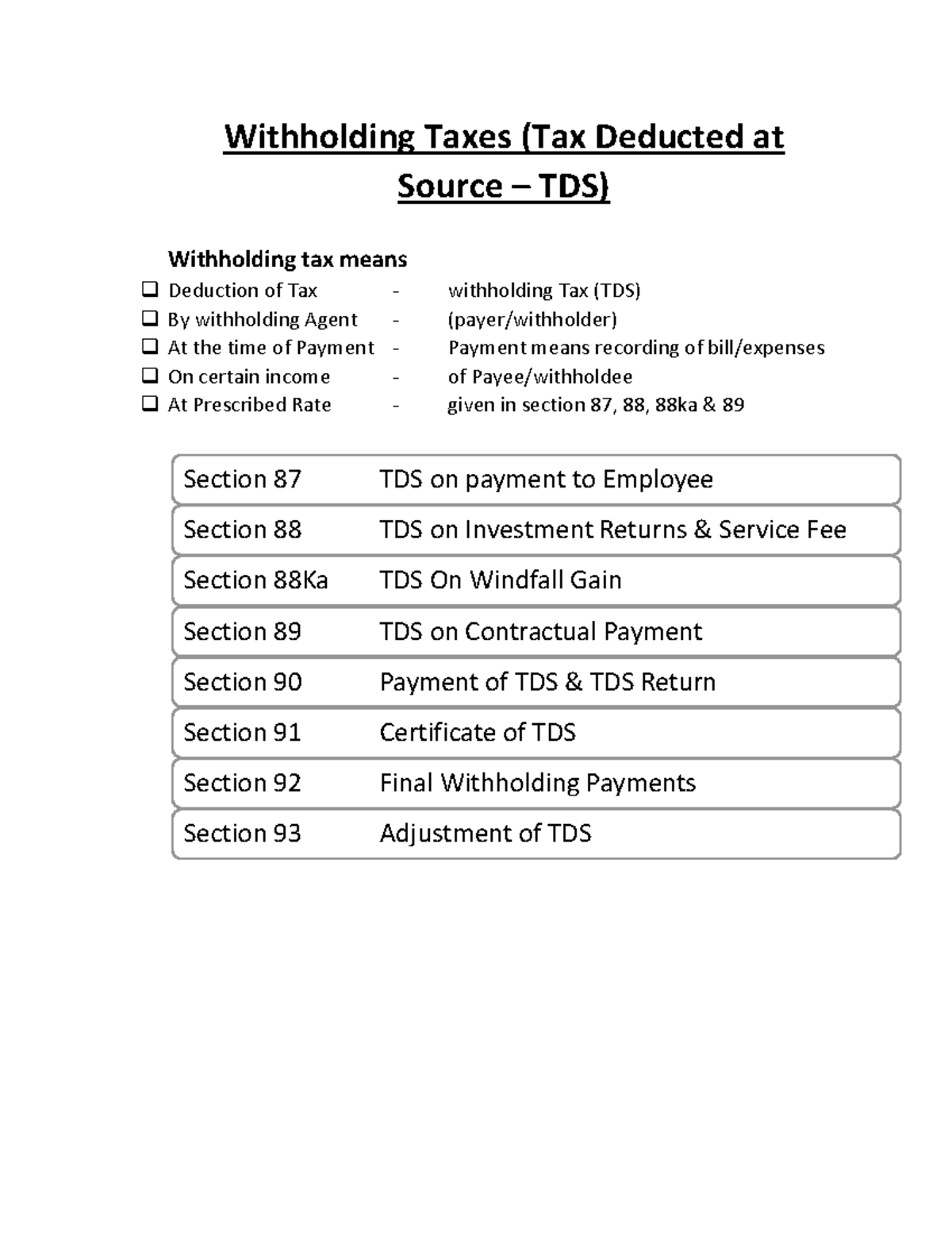 Withholding Taxes - Payment Income Of Payee Non-exempt Exempt TDS ...