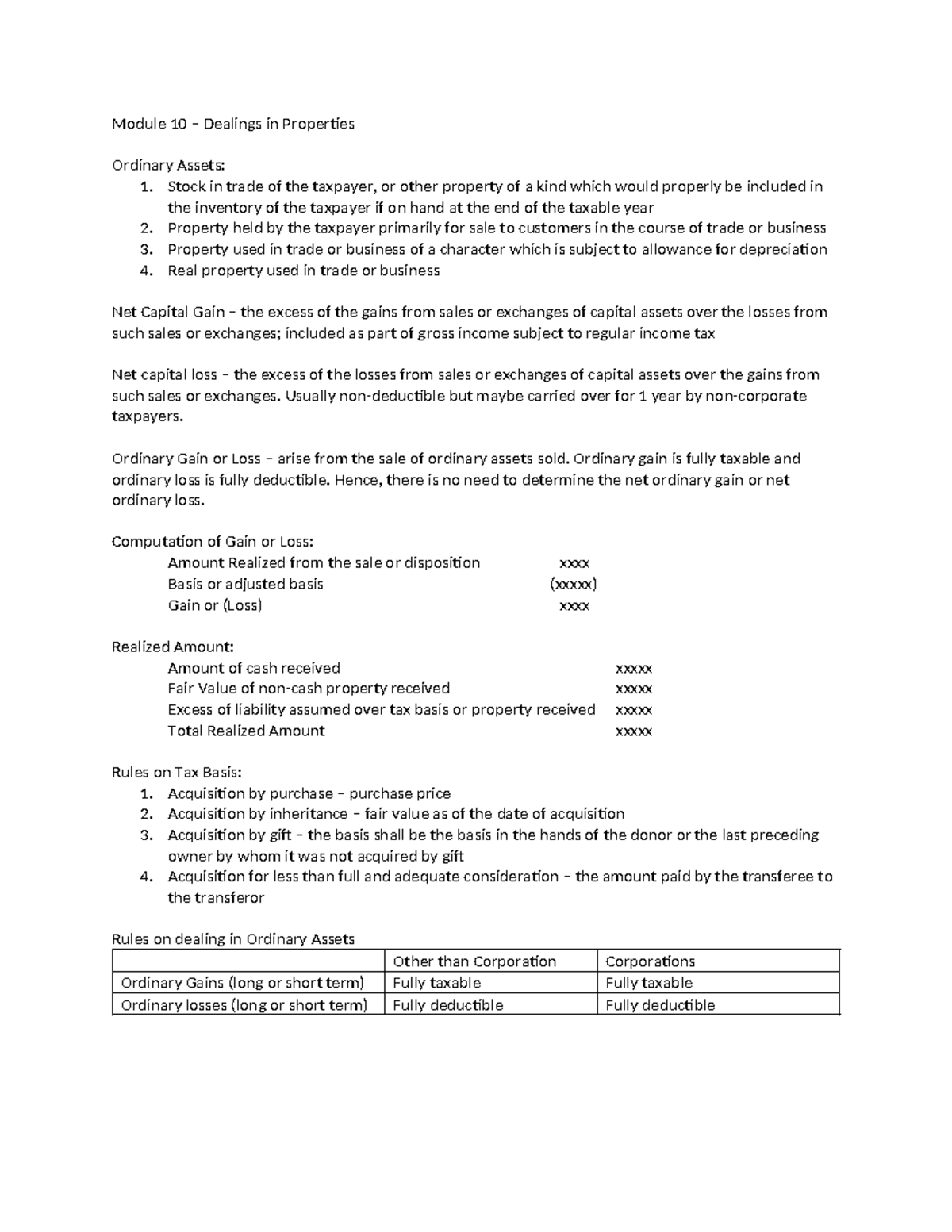 Dealings in Properties - Module 10 – Dealings in Properties Ordinary ...