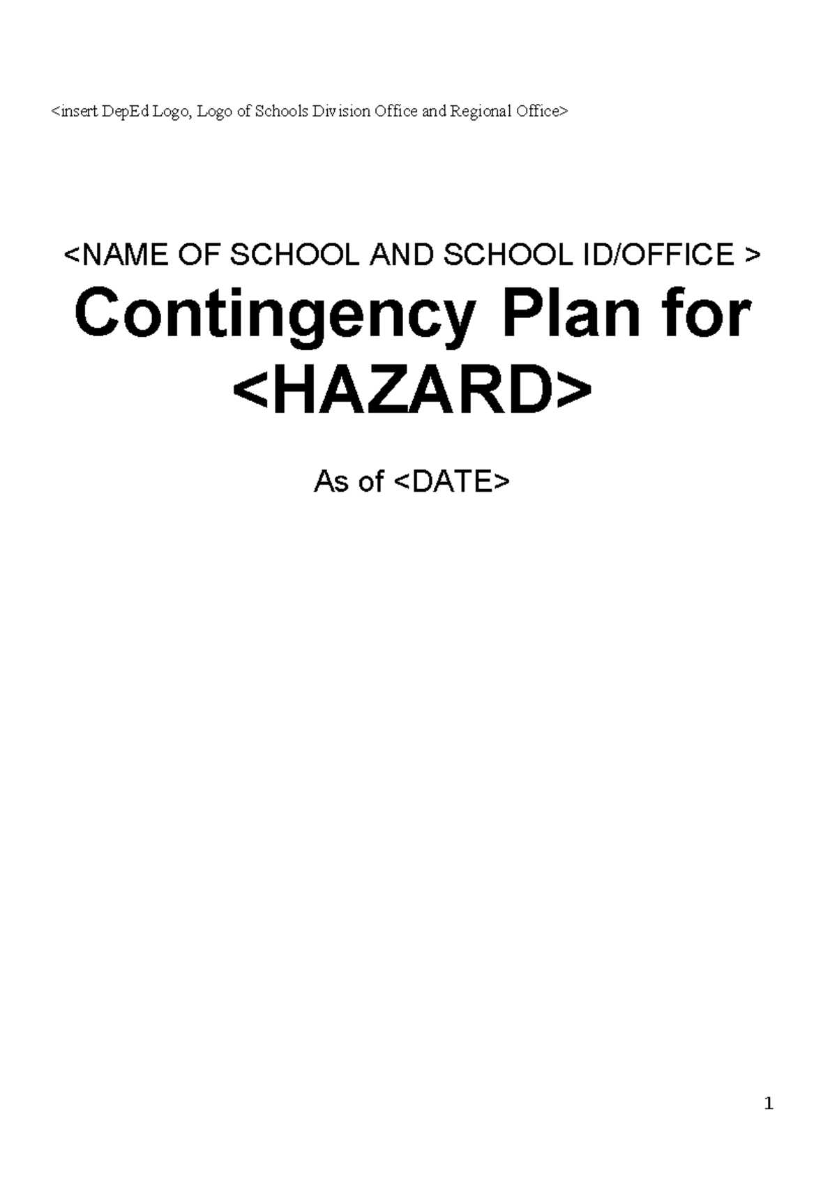 Con Plan Template - About Contengency Planning