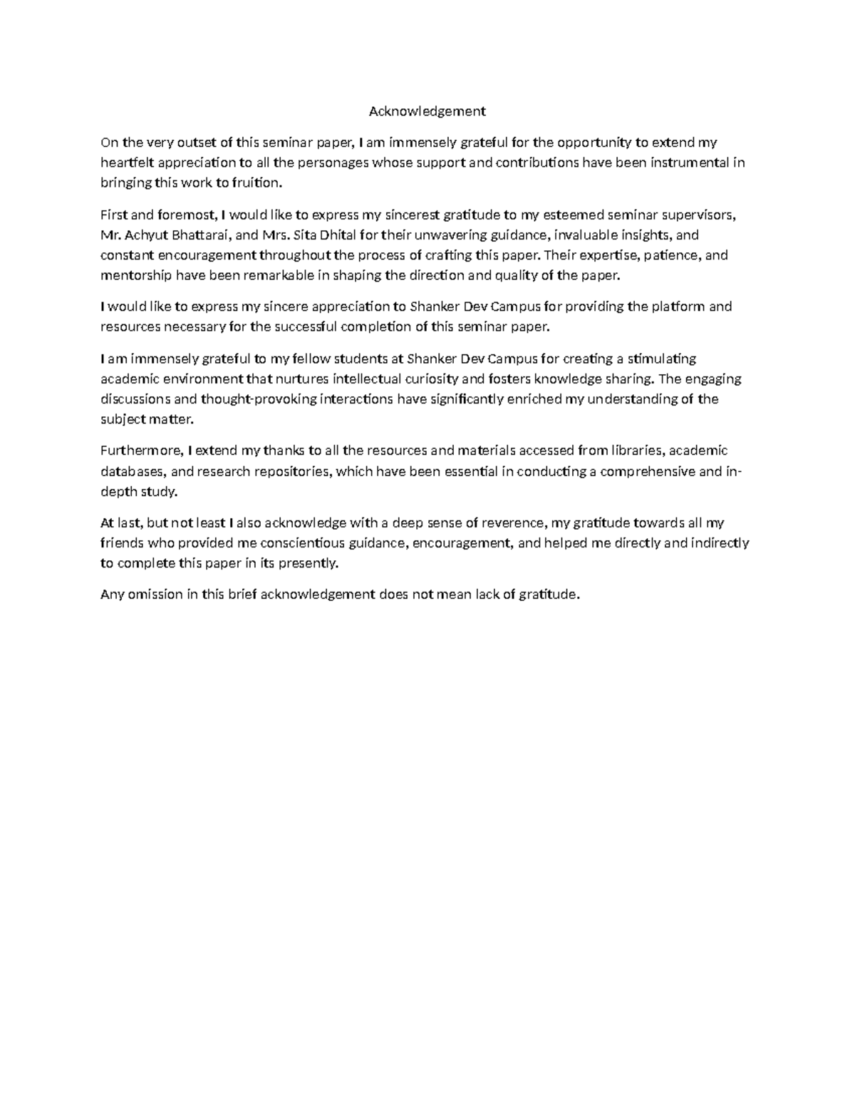Ack - acknowledgement - Acknowledgement On the very outset of this ...
