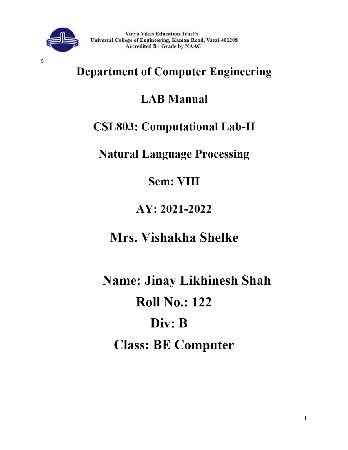 NLP Lab Manual - More Practice - Computer Science - Studocu