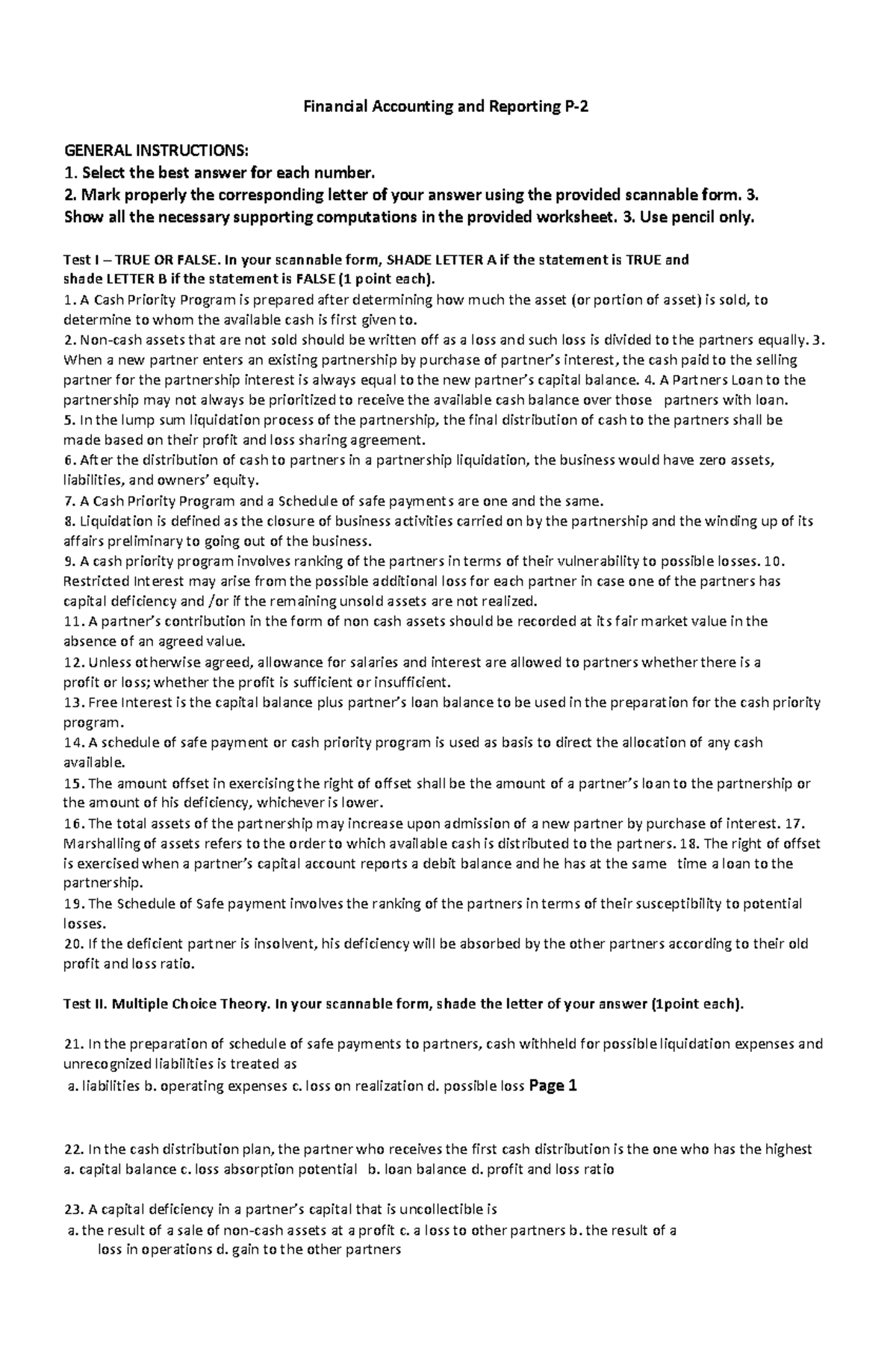 Financial Accounting Practice Exam 2 Financial Accounting and