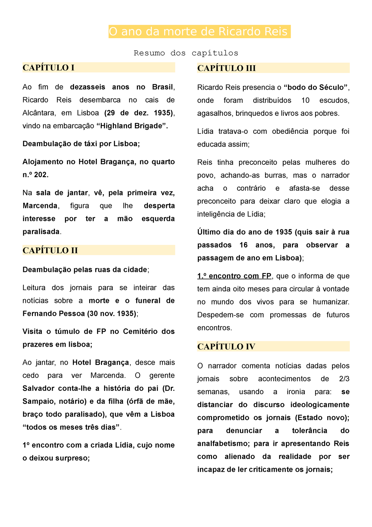 Resumo O Ano Da Morte de Ricardo Reis, PDF