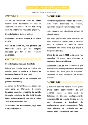 Resumo O Ano Da Morte de Ricardo Reis, PDF