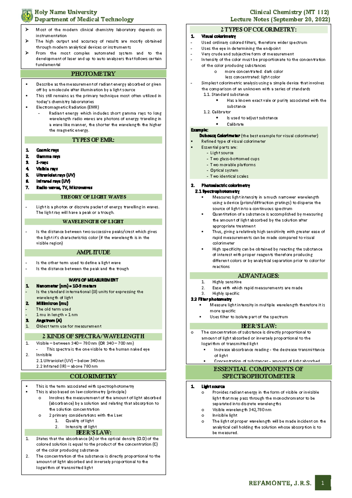 CC1 LEC Notes 3 1 - CLINICAL CHEMISTRY - Department of Medical ...
