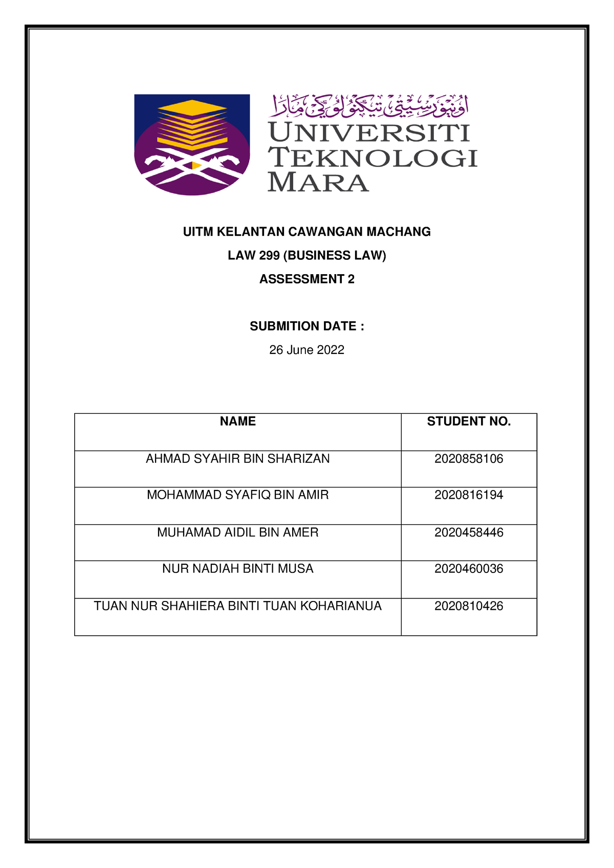 Group Ass-Law 299 - For Revision - UITM KELANTAN CAWANGAN MACHANG LAW ...