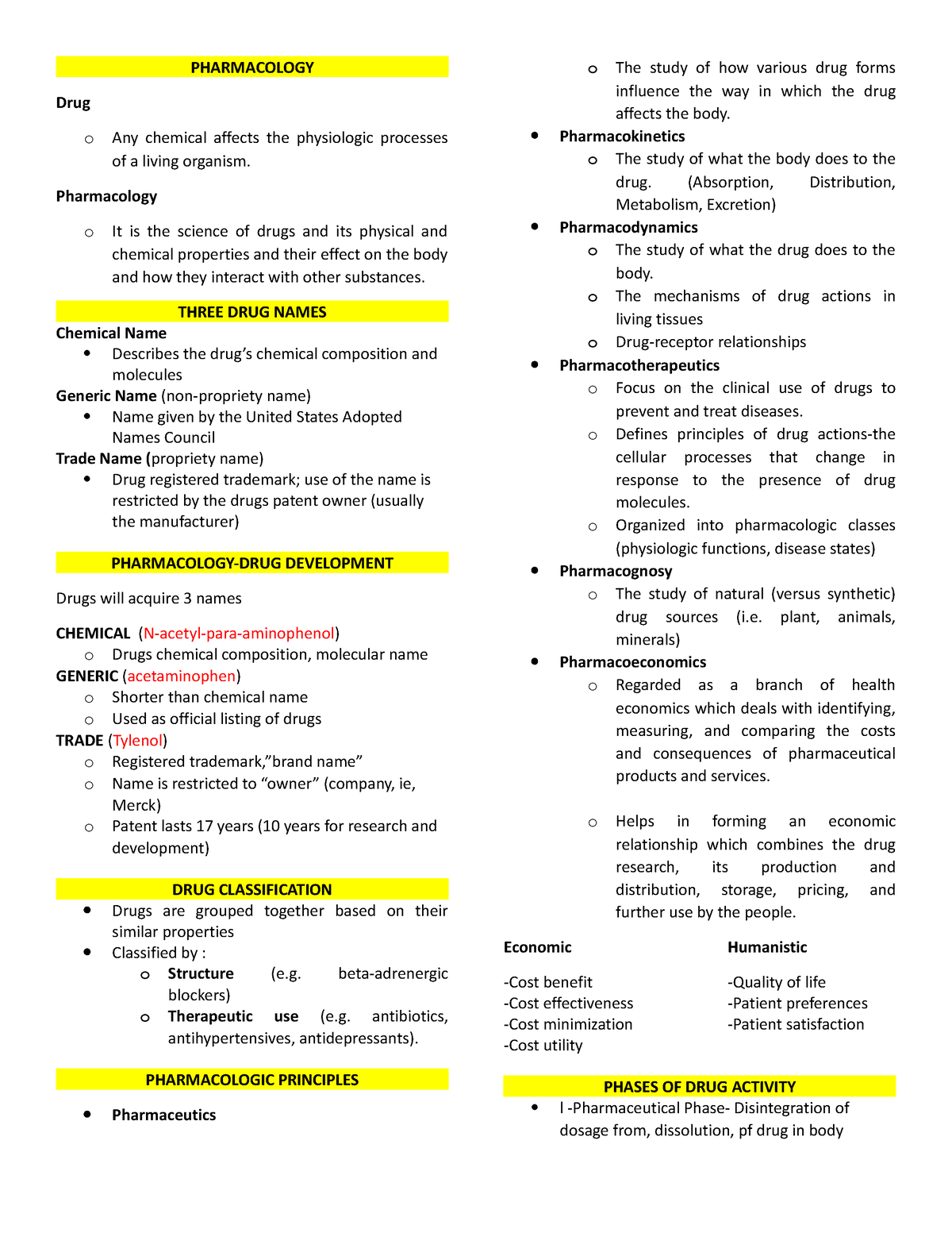 Pharmacology Reviewer Midterms - PHARMACOLOGY Drug o Any chemical ...