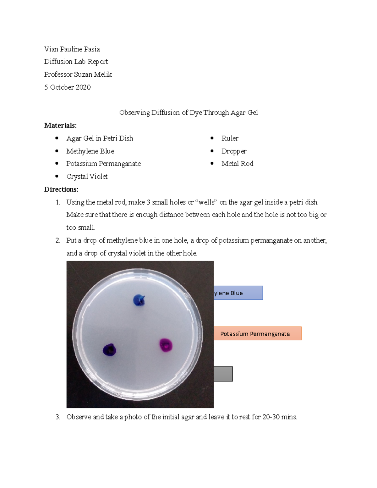 diffusion experiment lab report