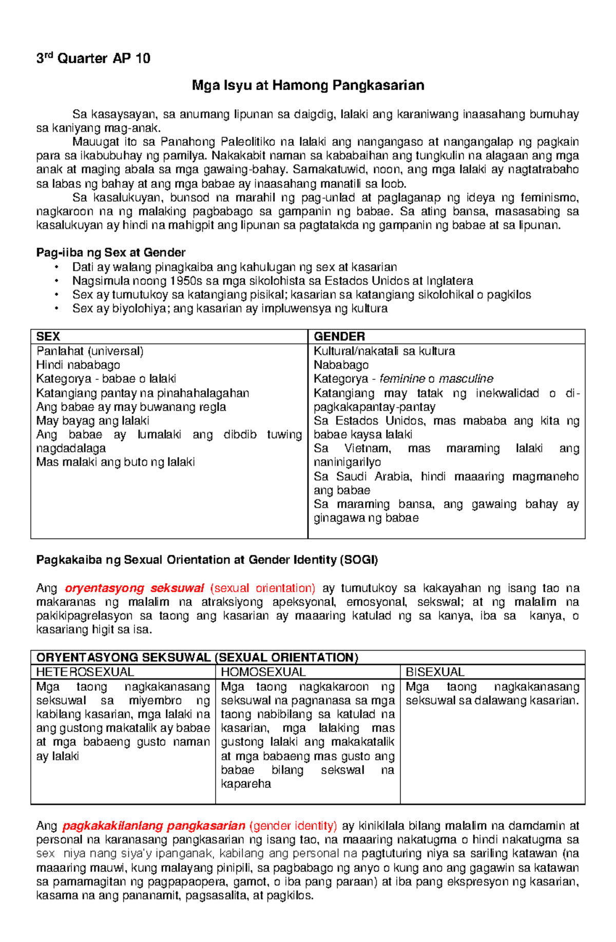 Grade 10 3rd Quarter Reviewer - 3 rd Quarter AP 10 Mga Isyu at Hamong ...