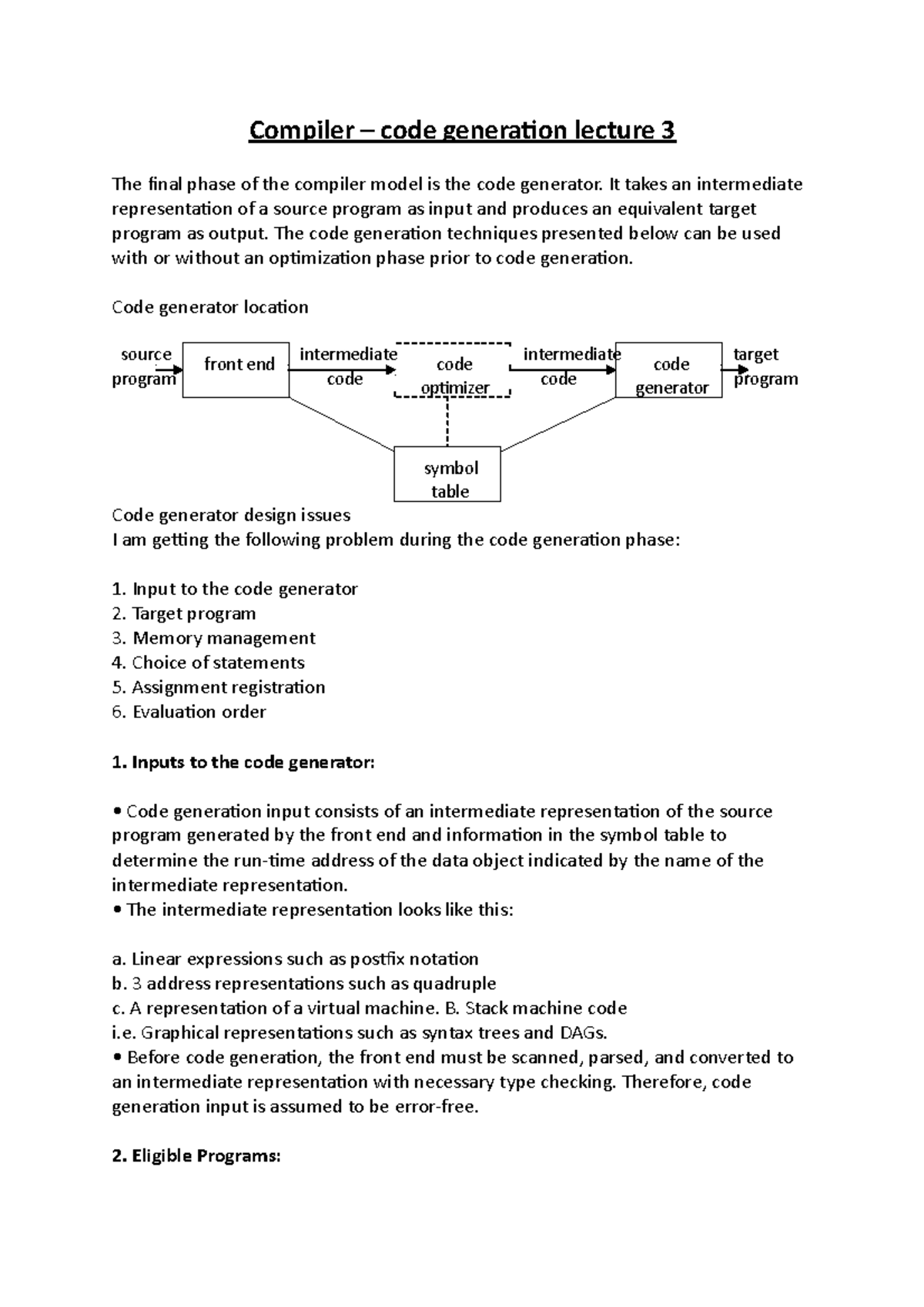 Compiler – Code Generation Lecture 3 - Compiler – Code Generation ...