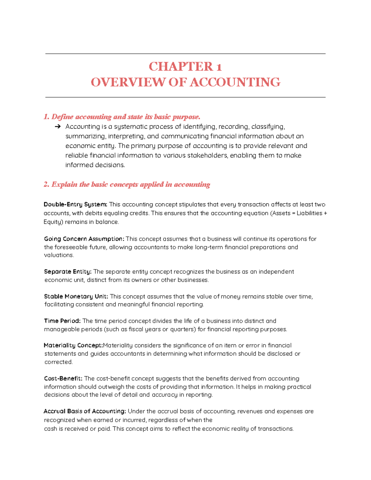 CFAS-LO- Chapt 1-9 - CHAPTER 1 OVERVIEW OF ACCOUNTING 1. Define ...