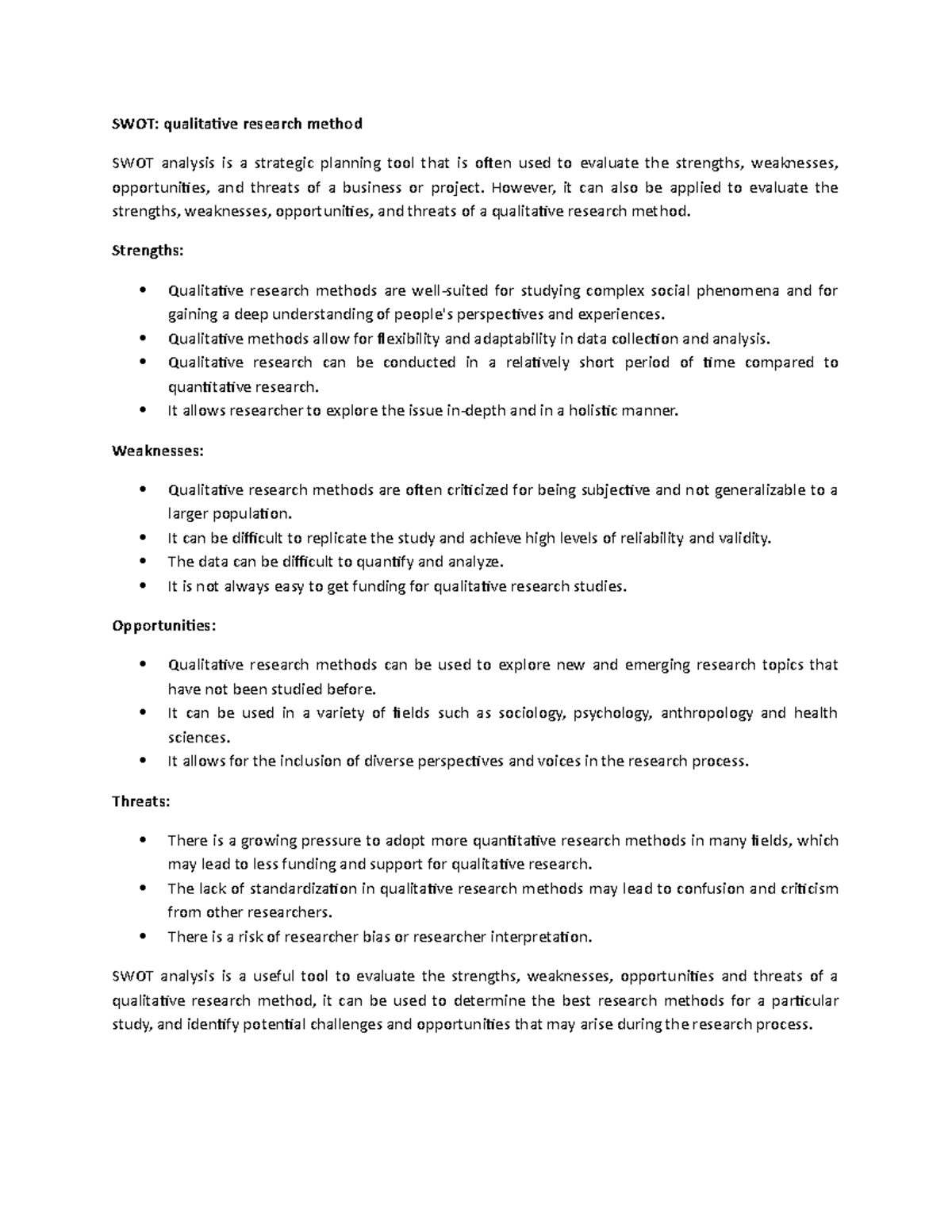 swot analysis in qualitative research