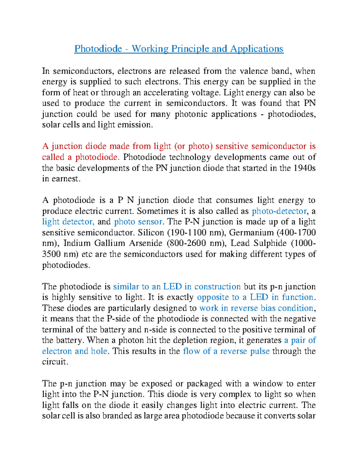 Unit 5 notes 2 Photodiode Working Principle and