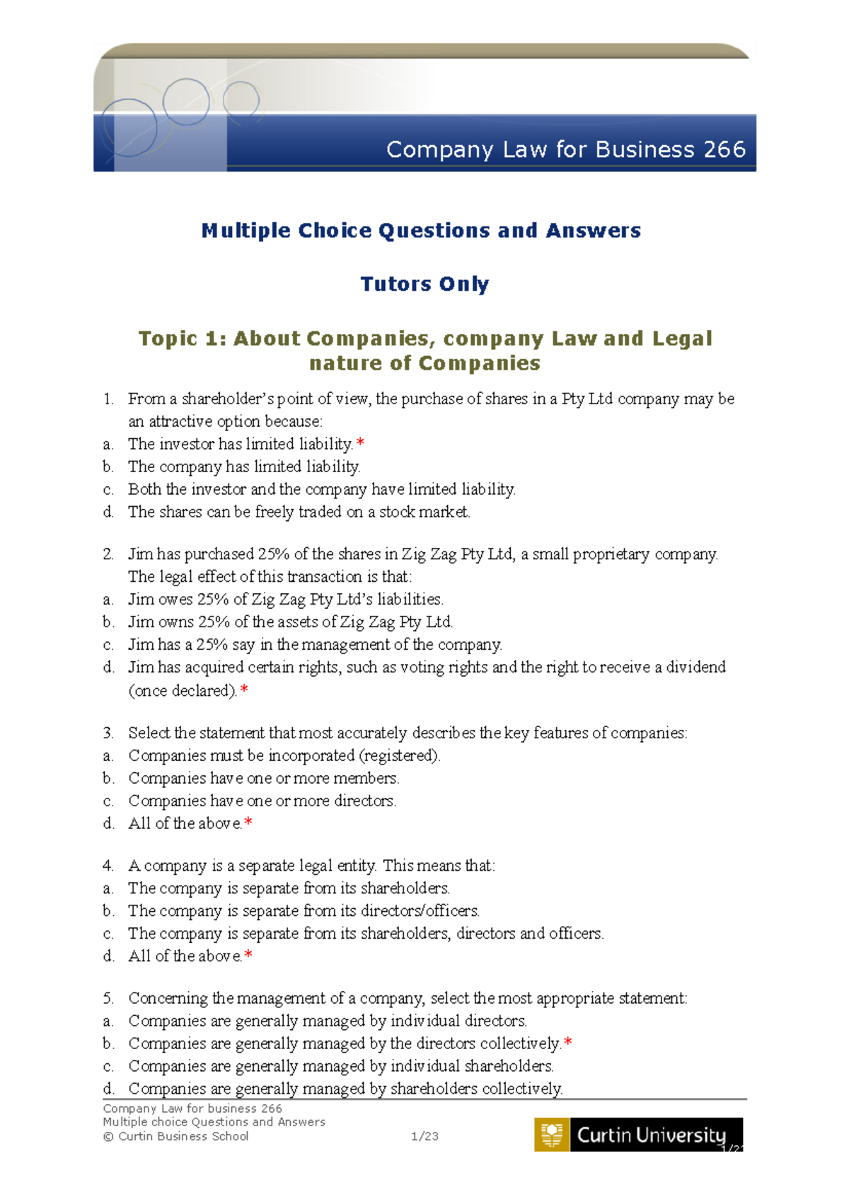 Sample Practice Exam 5 April Year Questions And Answers Company Law For Business 266 Multiple Studocu