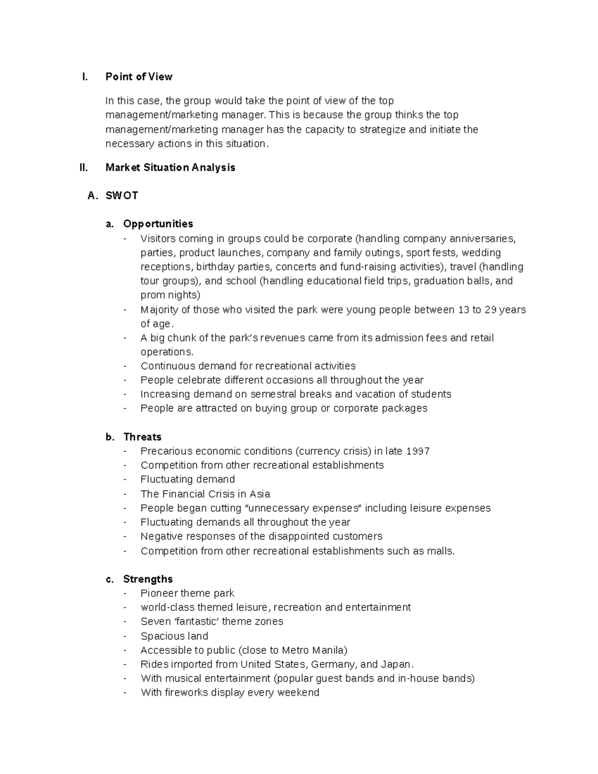 Market Situation Analysis of Tourism Business Case - I. Point of View ...