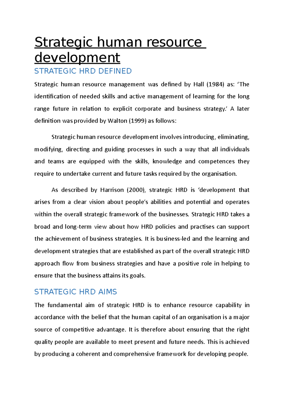 Strategic human resource development - Strategic human resource