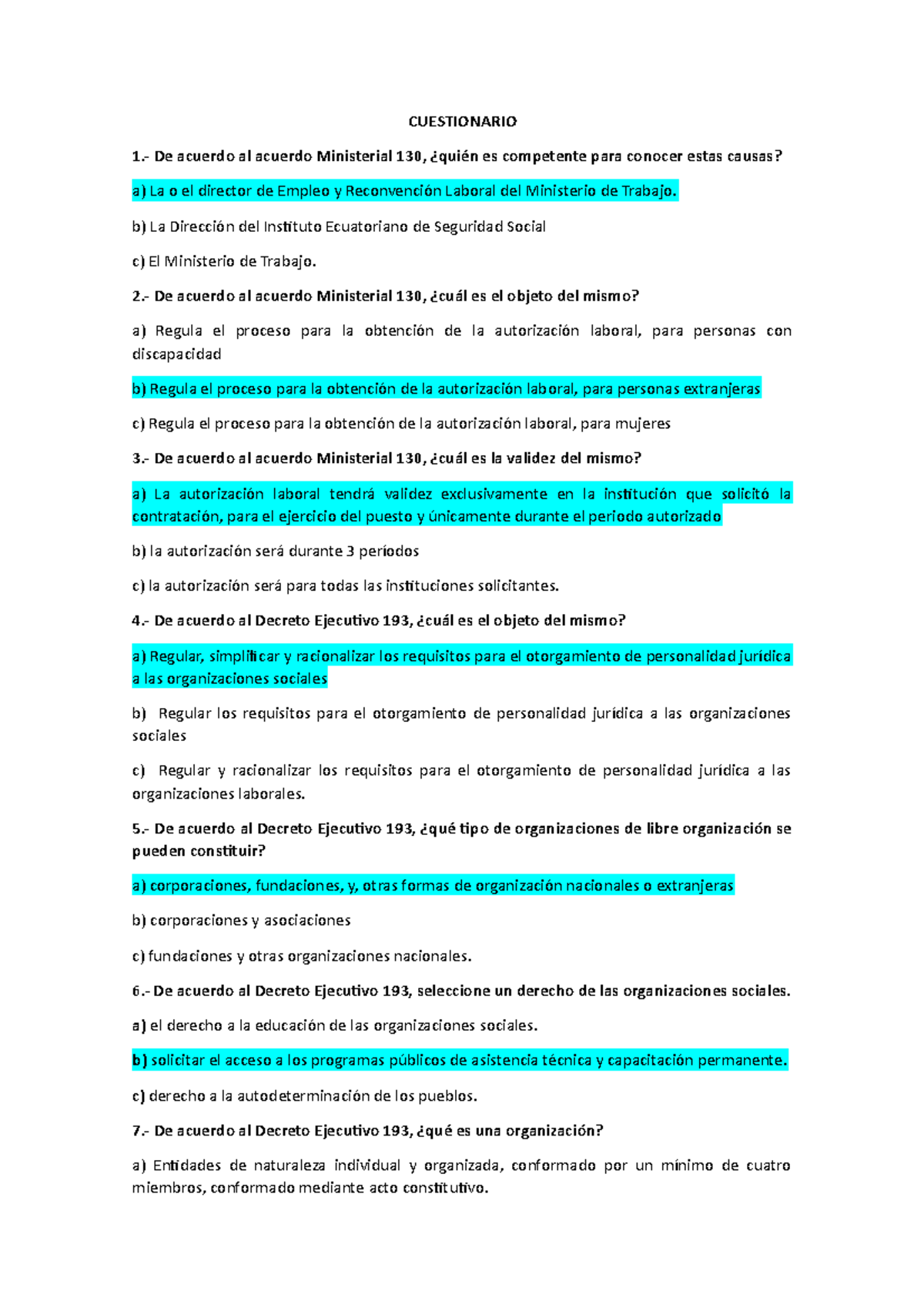 Cuestionario Derechos Colectivos (1) - CUESTIONARIO 1.- De Acuerdo Al ...