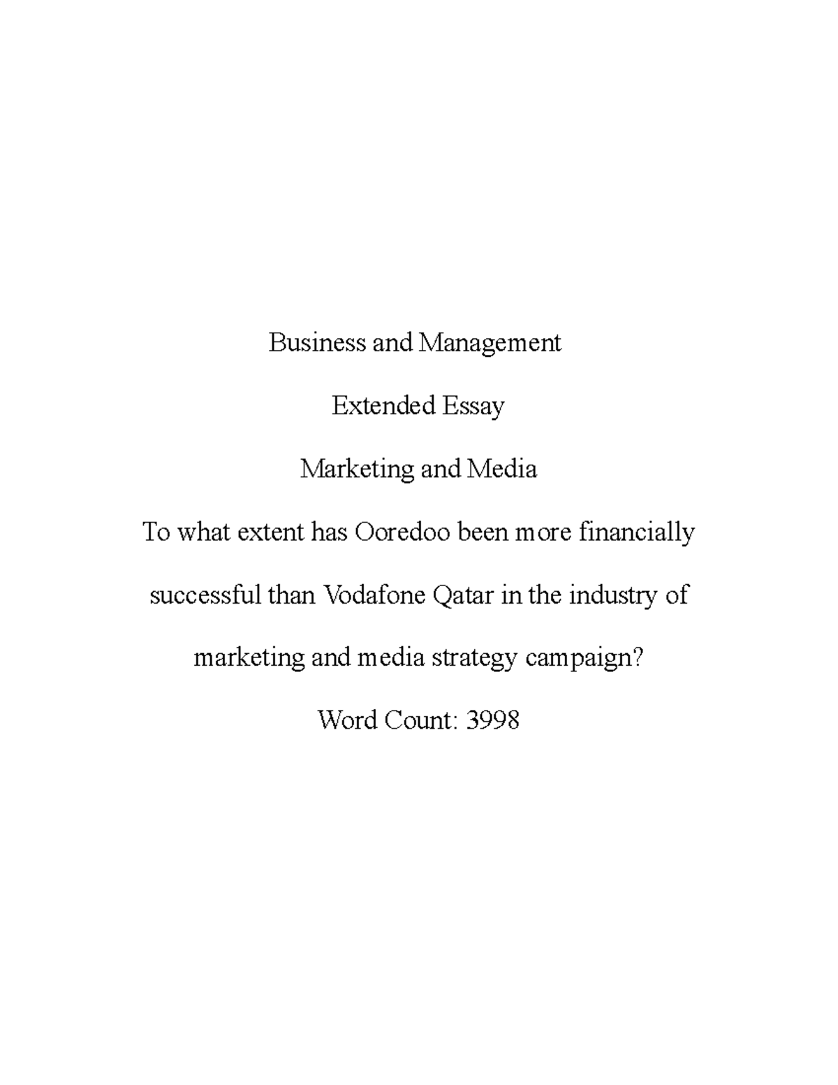 Extended Essay Business Final Business and Management Extended Essay