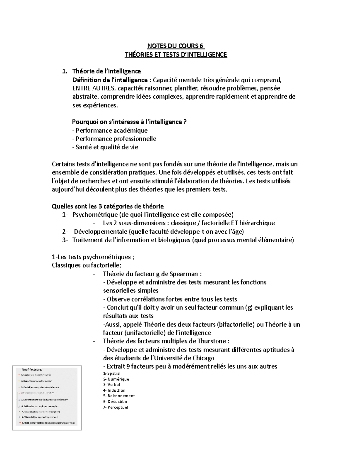 Note du cours 6 - test d'intélligence - NOTES DU COURS 6 THÉORIES ET ...