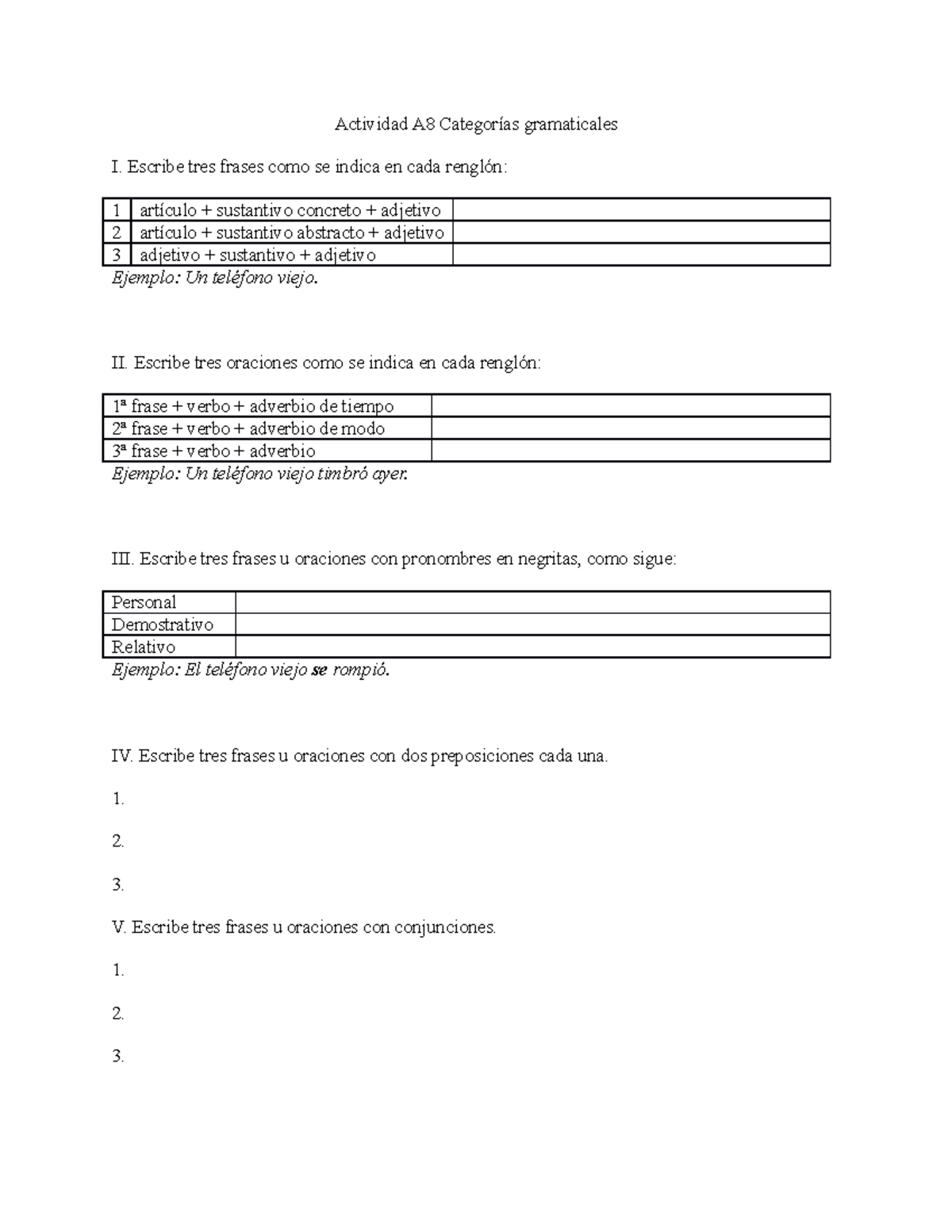 Actividad A8 Escritura De Categorias Gramaticales Actividad A8 Categorias Gramaticales I Escribe Studocu