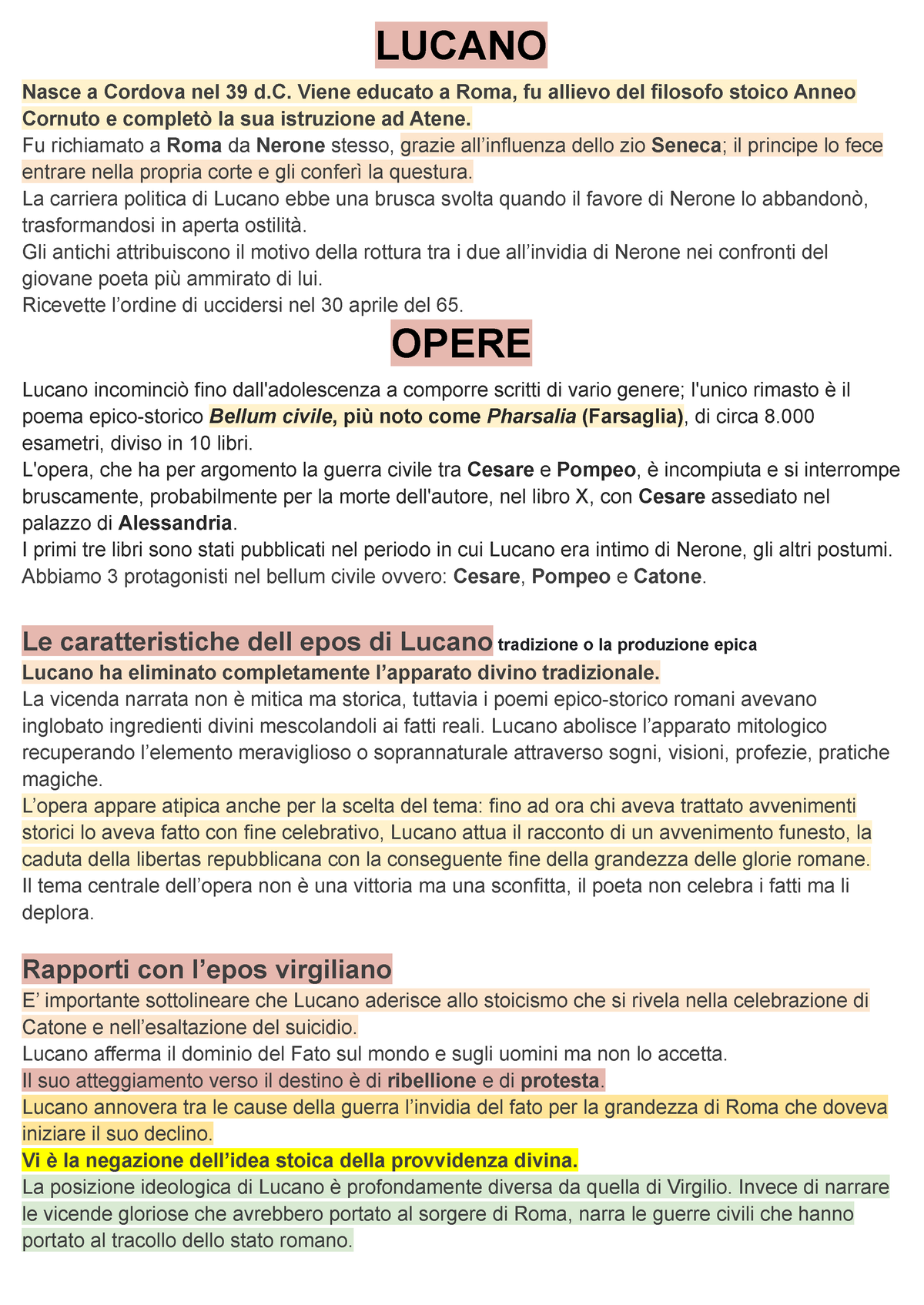 Lucano riassunto vita ed opere in breve - LUCANO Nasce a Cordova nel 39 ...