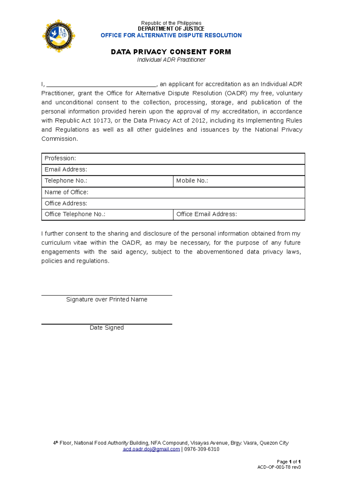 Data Privacy Consent Form (Accredited individual ADR Practitioner ...