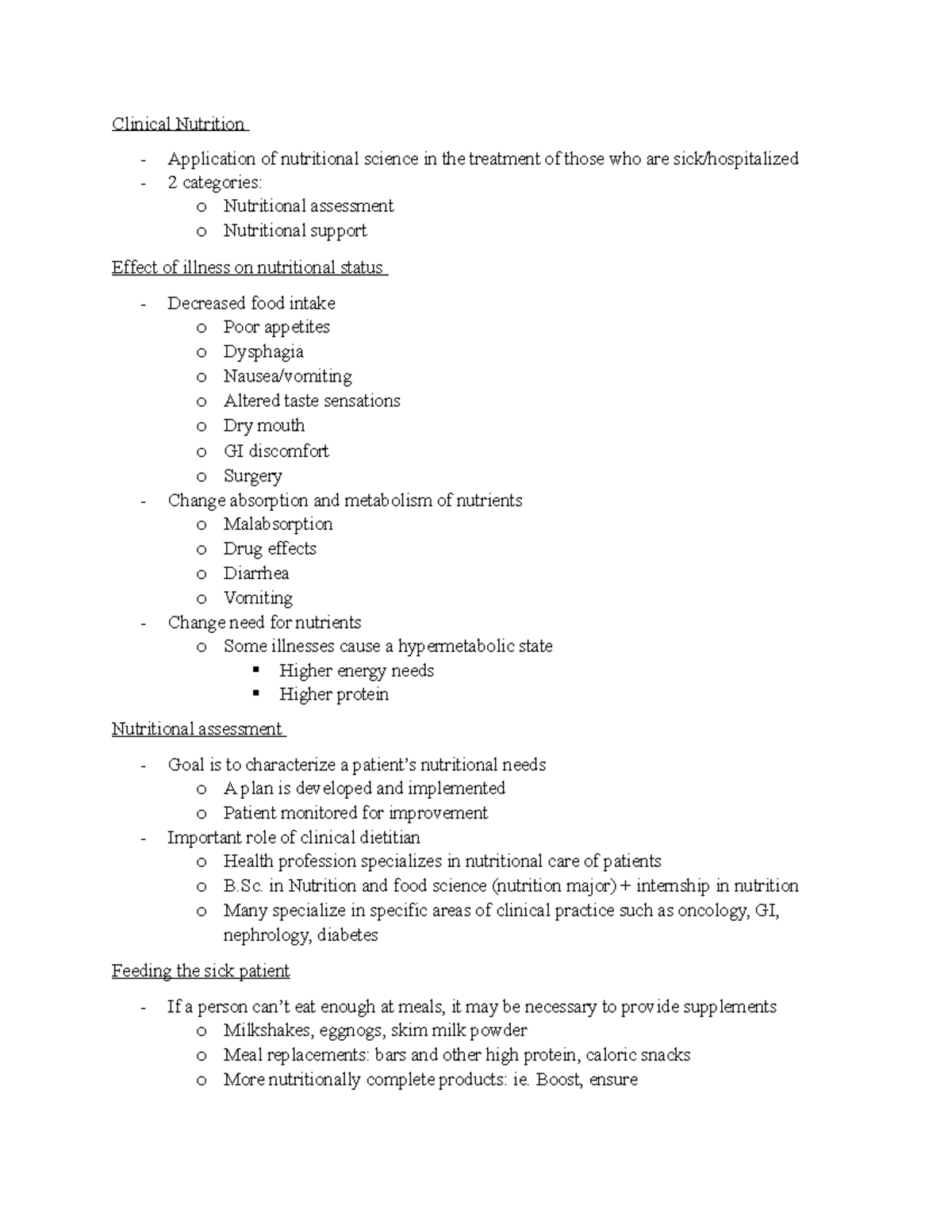 Clinical Nutrition - Lecture and textbook Notes - Clinical Nutrition ...