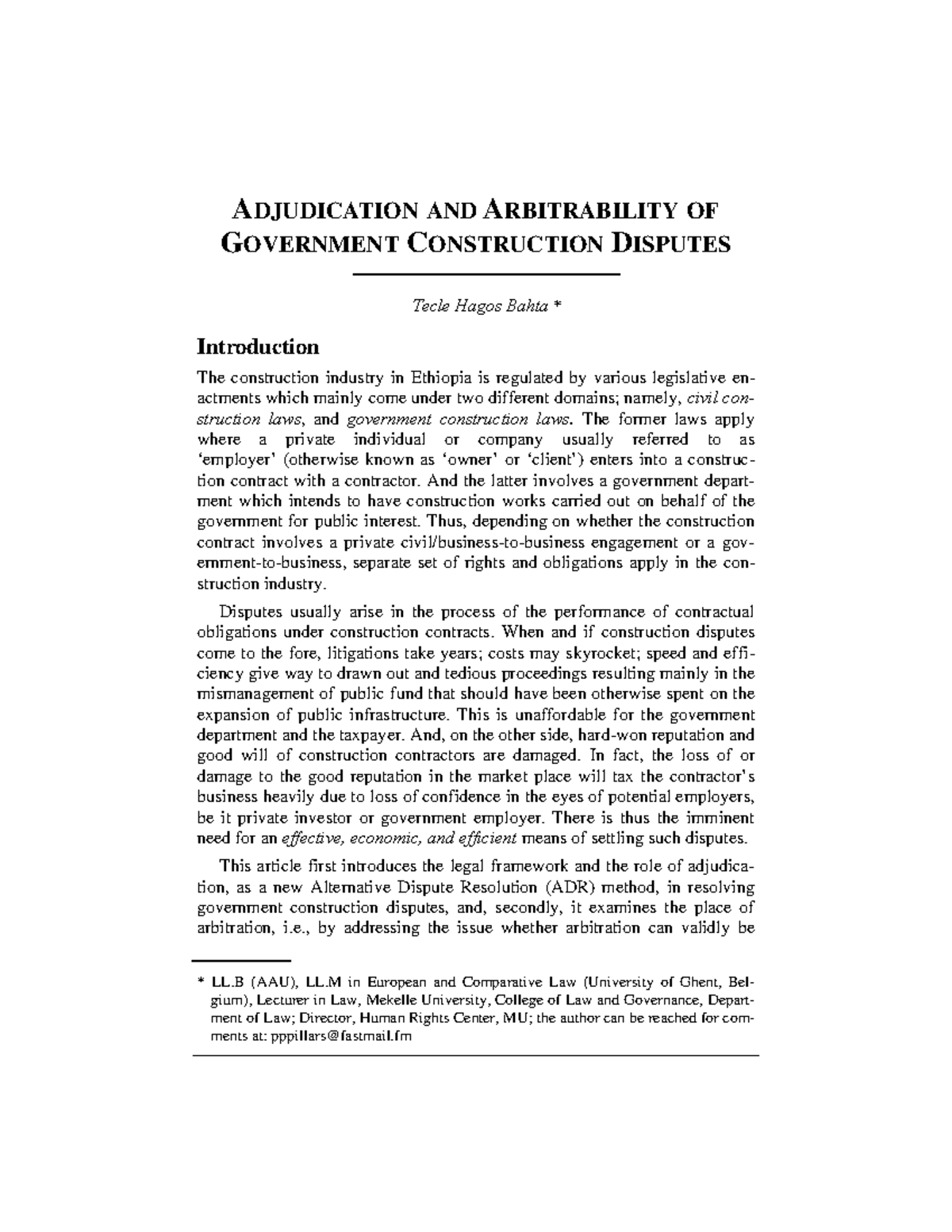 Adjudication AND Arbitrability OF Government Construction - A ...