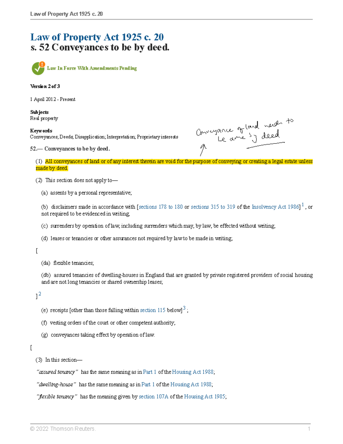 LPA 1925 s52, 54 1 Land law statute Law of Property Act 1925 c. 20