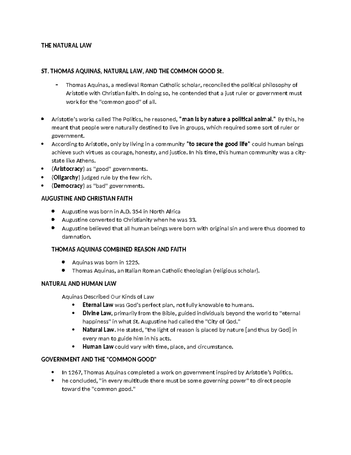 Finals Reviewer - THE NATURAL LAW ST. THOMAS AQUINAS, NATURAL LAW, AND ...