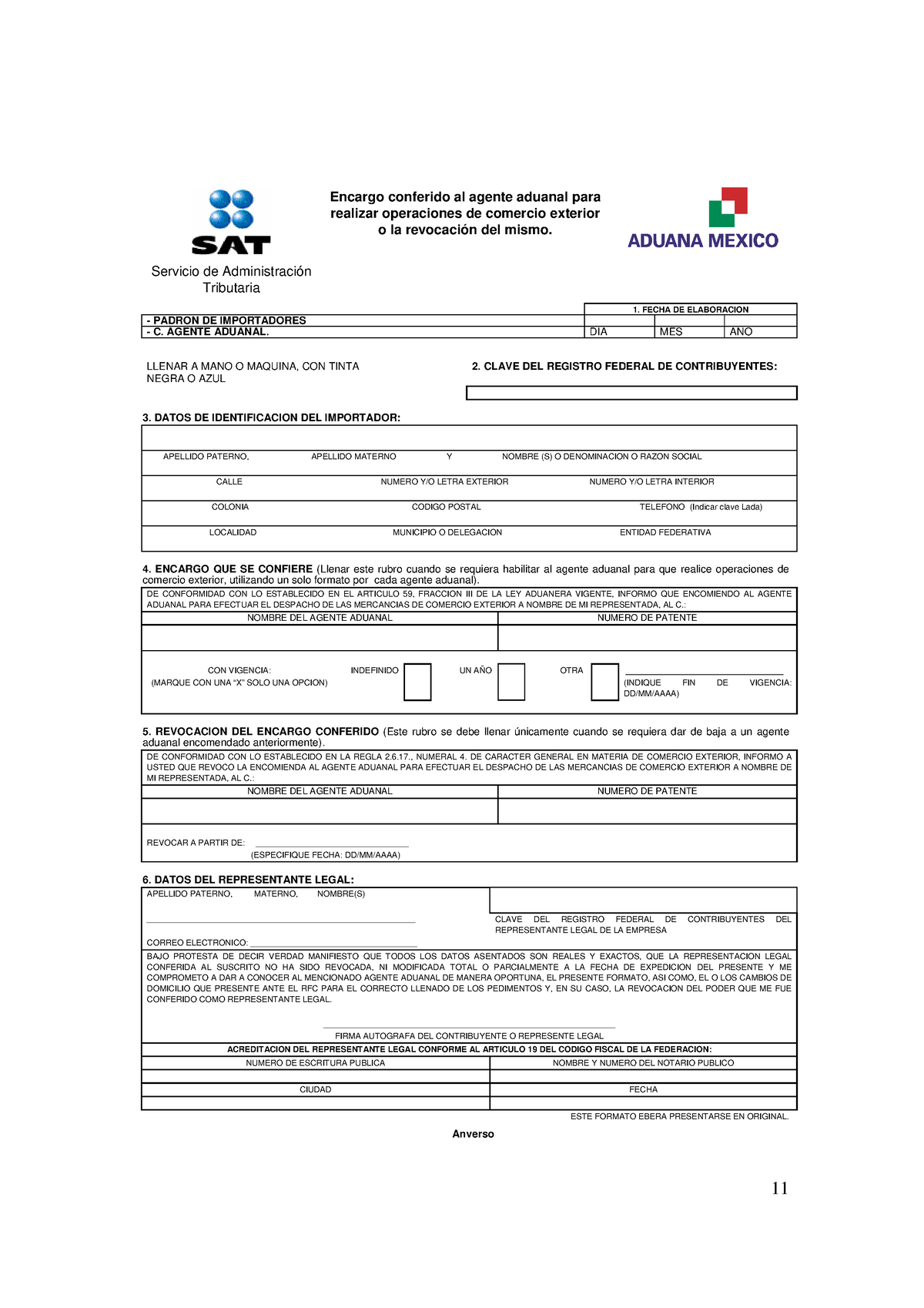 Encargo Conferido 11 Servicio De Administración Tributaria Encargo Conferido Al Agente Aduanal 4506