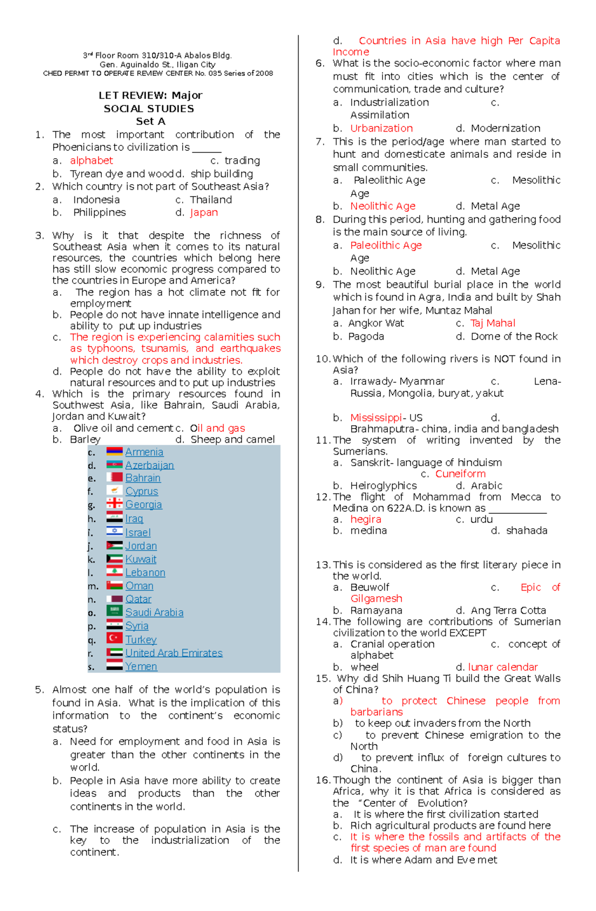 LET Reviewer Social Studies A - 3 rd Floor Room 310/310-A Abalos Bldg ...