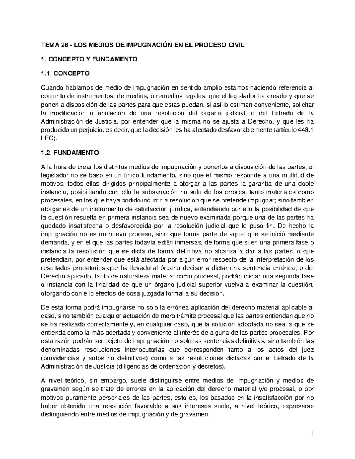 TEMA 26 - LOS Medios DE Impugnación EN EL Proceso Civil - TEMA 26 - LOS ...