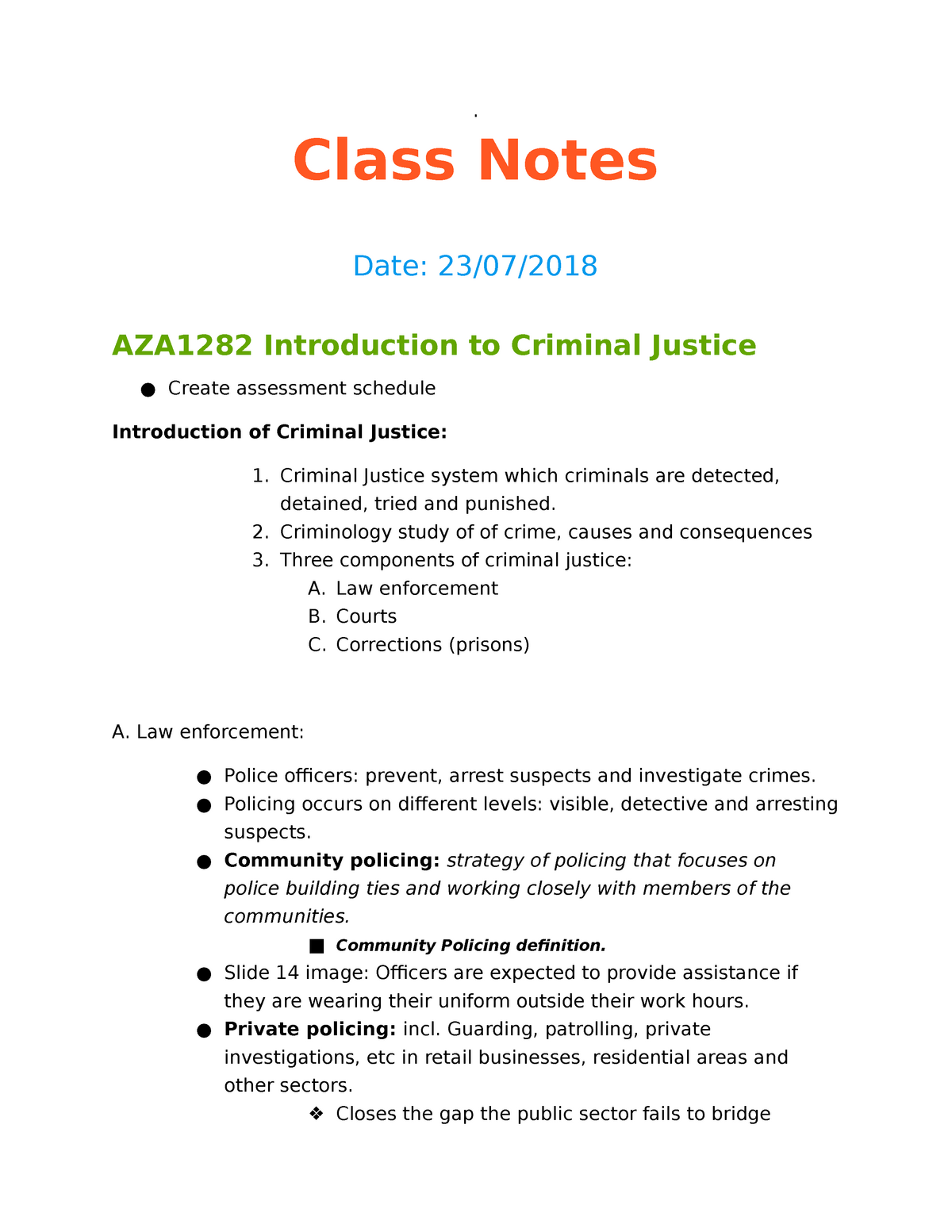 Class Notes Introduction To Criminal Justices Law Enforcement Court Systems Corrections Studocu