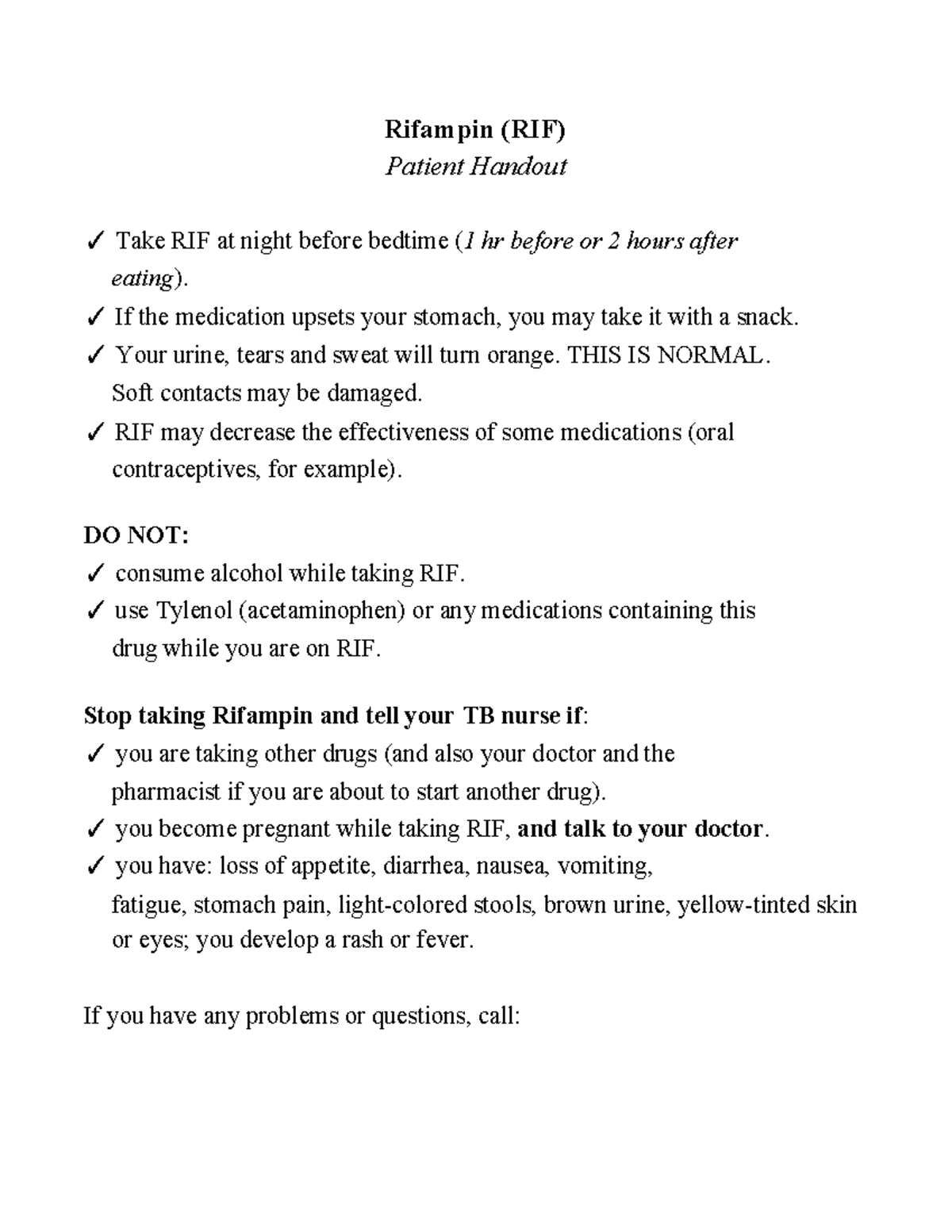 RifampinInstructionsforPatient 2010 Rifampin (RIF) Patient