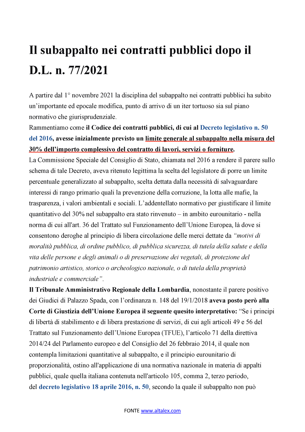 Il Subappalto Nei Contratti Pubblici Dopo Il D.L. N. 772021 - Il ...