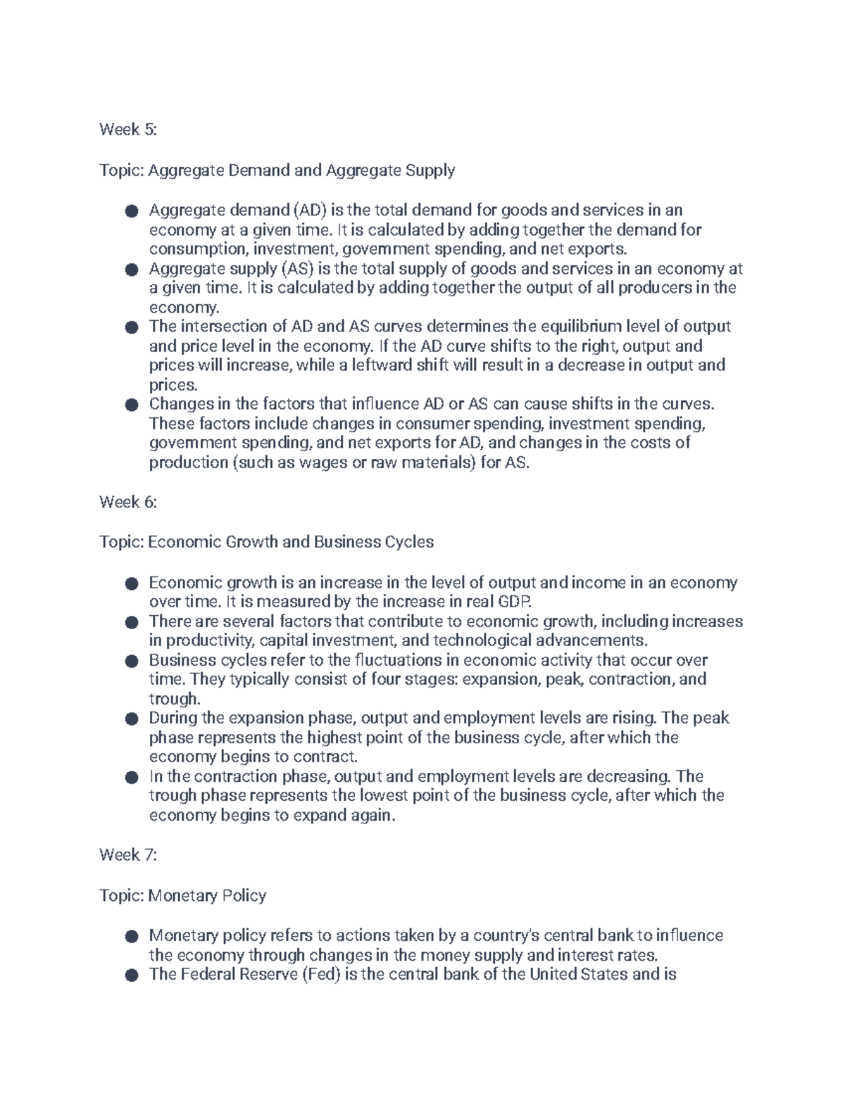 Intro to Macro-Economics Weeks 5-7. Notes/Summary/Keywords - Week 5 ...