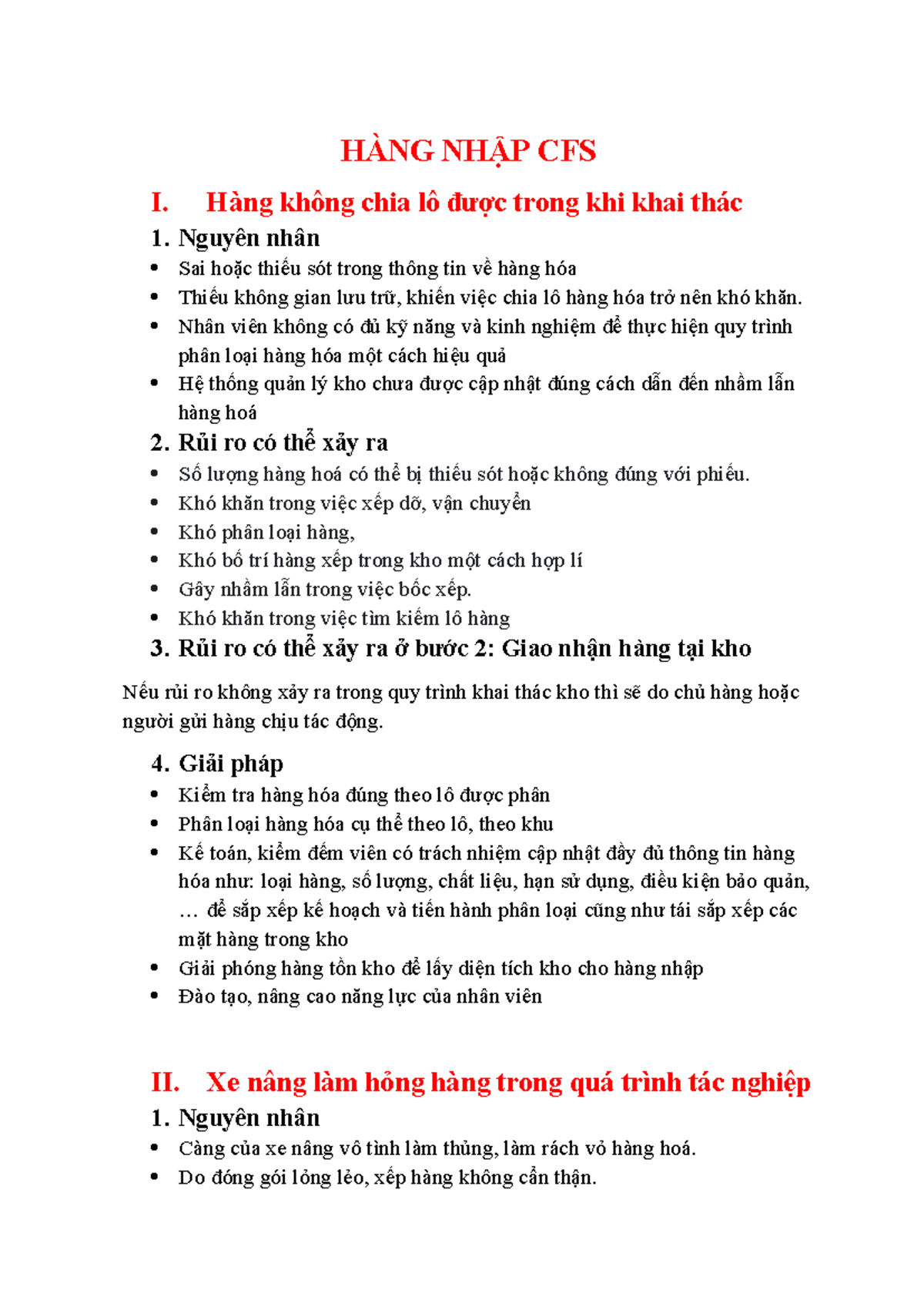 HÀNG NHẬP CFS - vchg - HÀNG NHẬP CFS I. Hàng không chia lô được trong ...