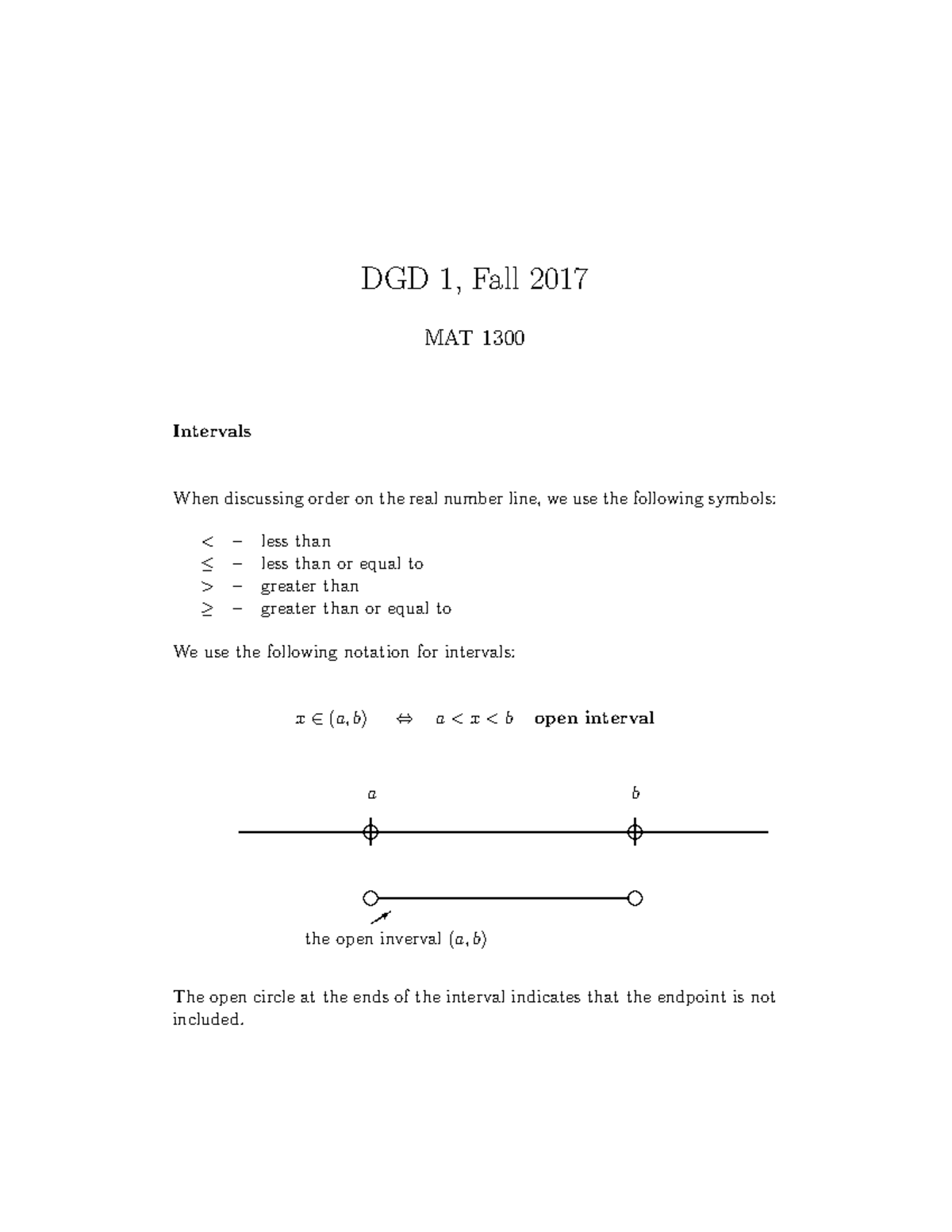 Dgd1-2017 - DGD 1 - DGD 1, Fall 2017 MAT 1300 Intervals When discussing ...
