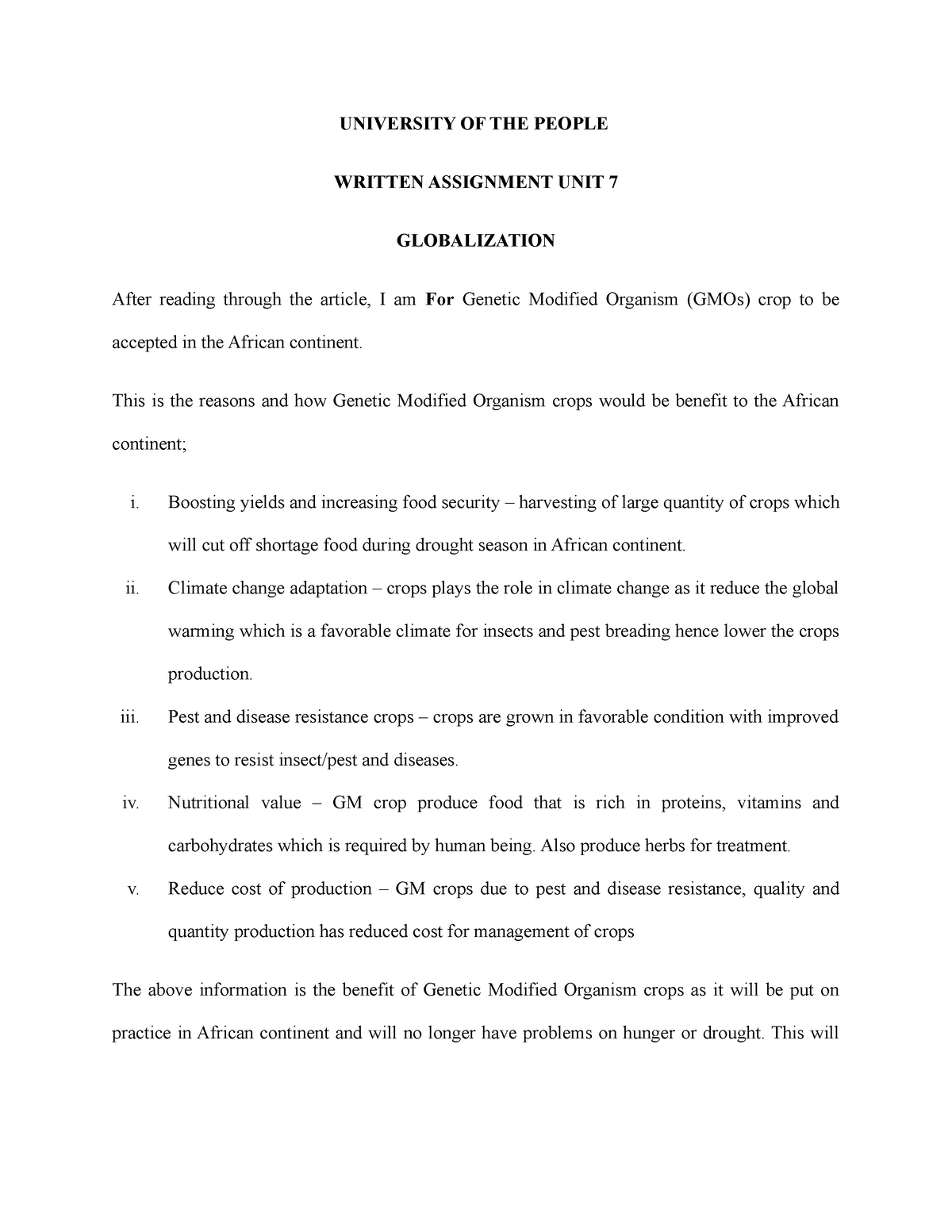 Written Assignment UNIT 7 - UNIVERSITY OF THE PEOPLE WRITTEN ASSIGNMENT ...