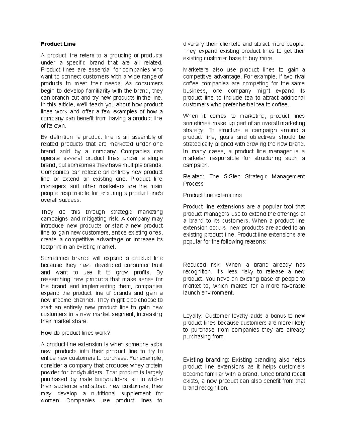 Product Line Product lines are essential for companies who want to