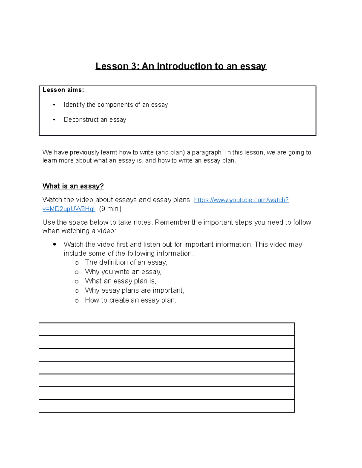 write an essay about your learning on this lesson