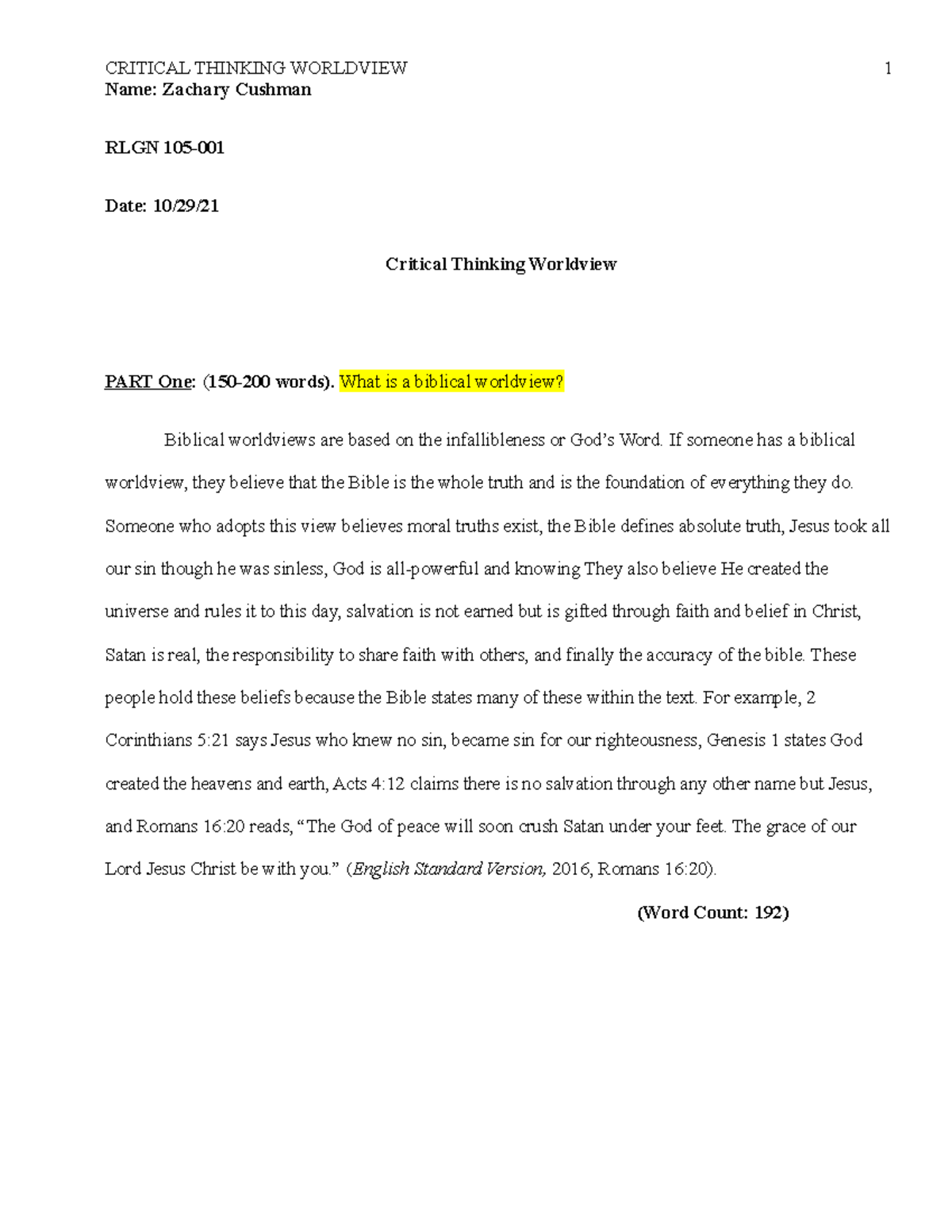 critical thinking research paper assignment rlgn 104