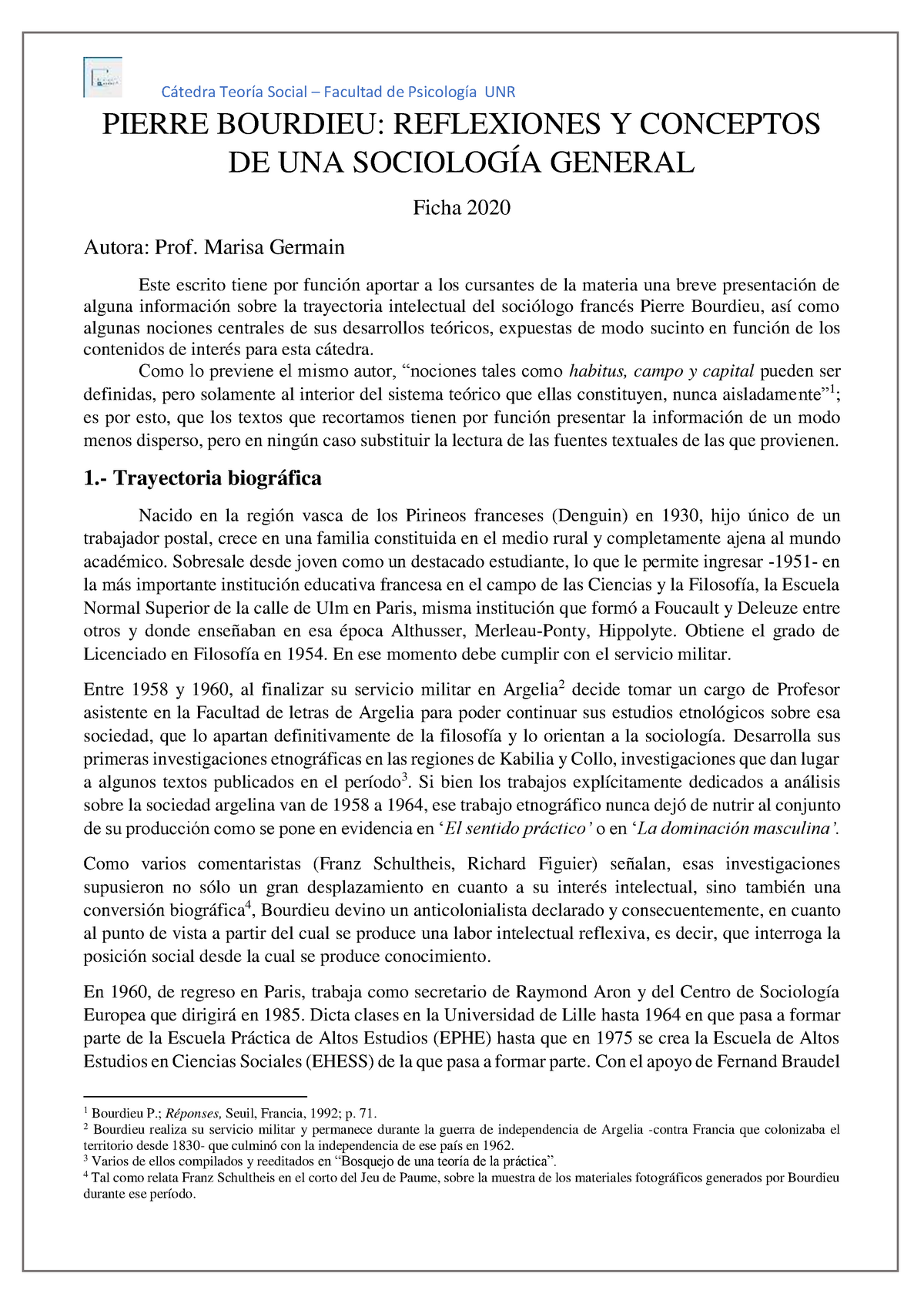 Pierre Bourdieu Reflexiones Y Conceptos DE UNA Sociología General 2020 ...