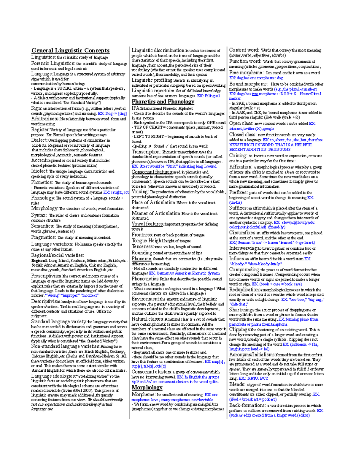 Forensic linguistic midterm cheat sheet - General Linguistic Concepts ...