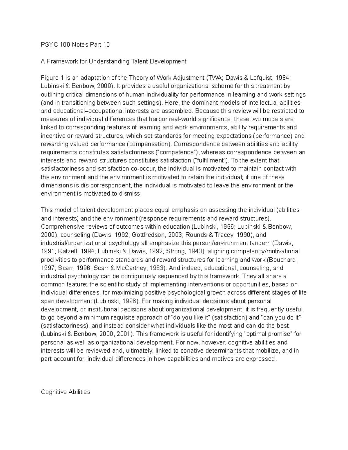 PSYC 100 Notes Part 10 - PSYC 100 Notes Part 10 A Framework for ...
