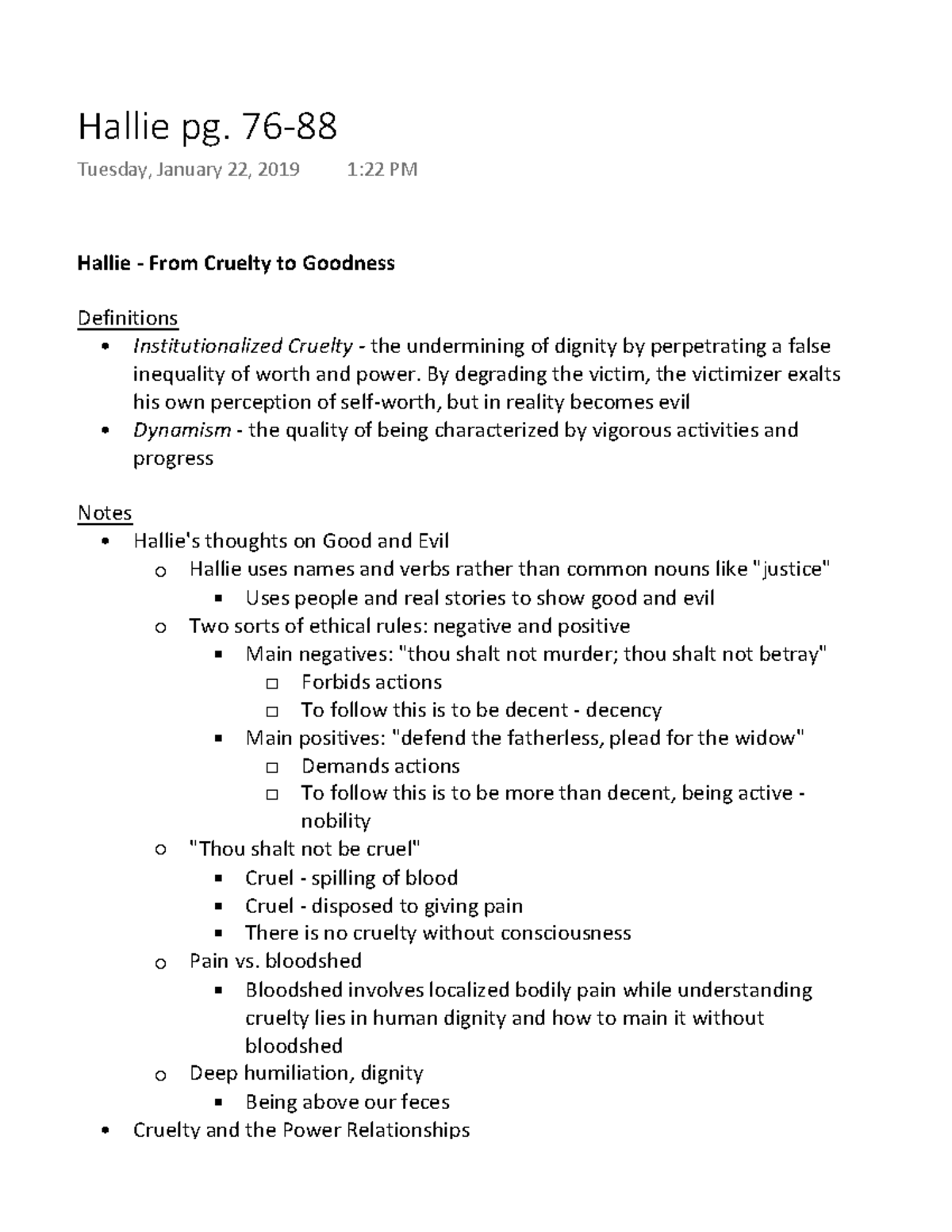 Hallie pg. 7688 Summary The Moral Life an Introductory Reader
