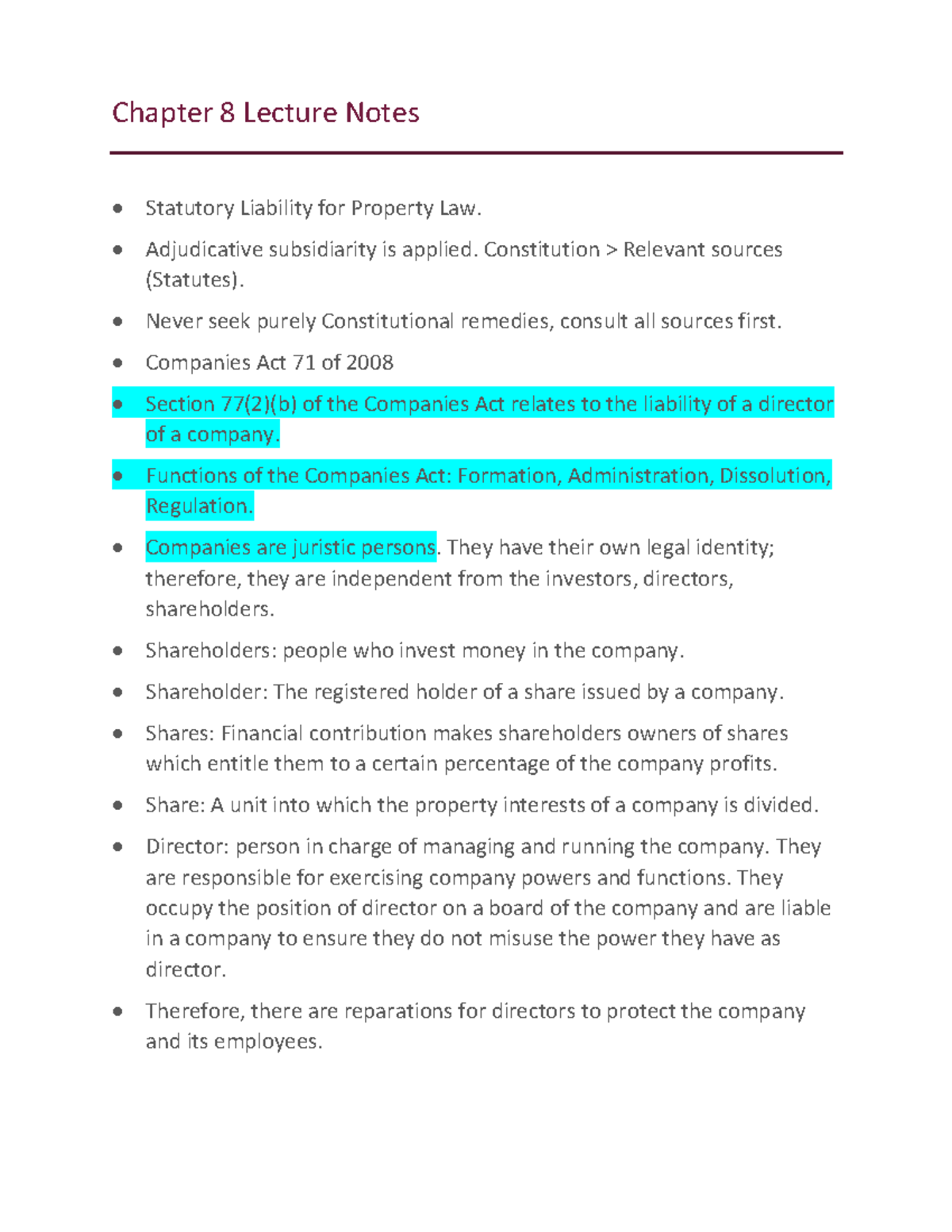 Lecture Notes on the Statutory Liability for Property Harms - Chapter 8 ...